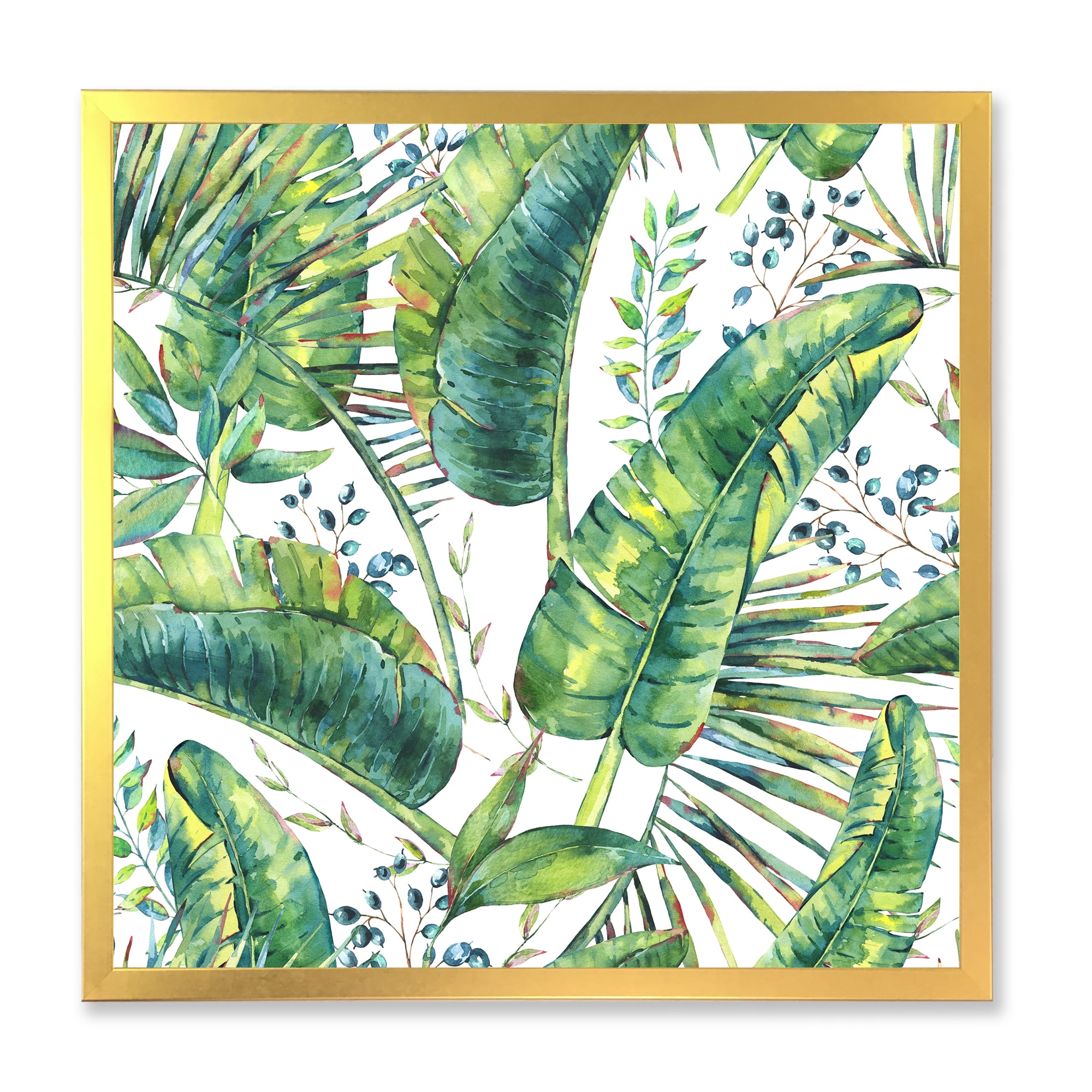 Designart 'Ancient Pattern Of Banana Leaves' Lake House Framed Art Print