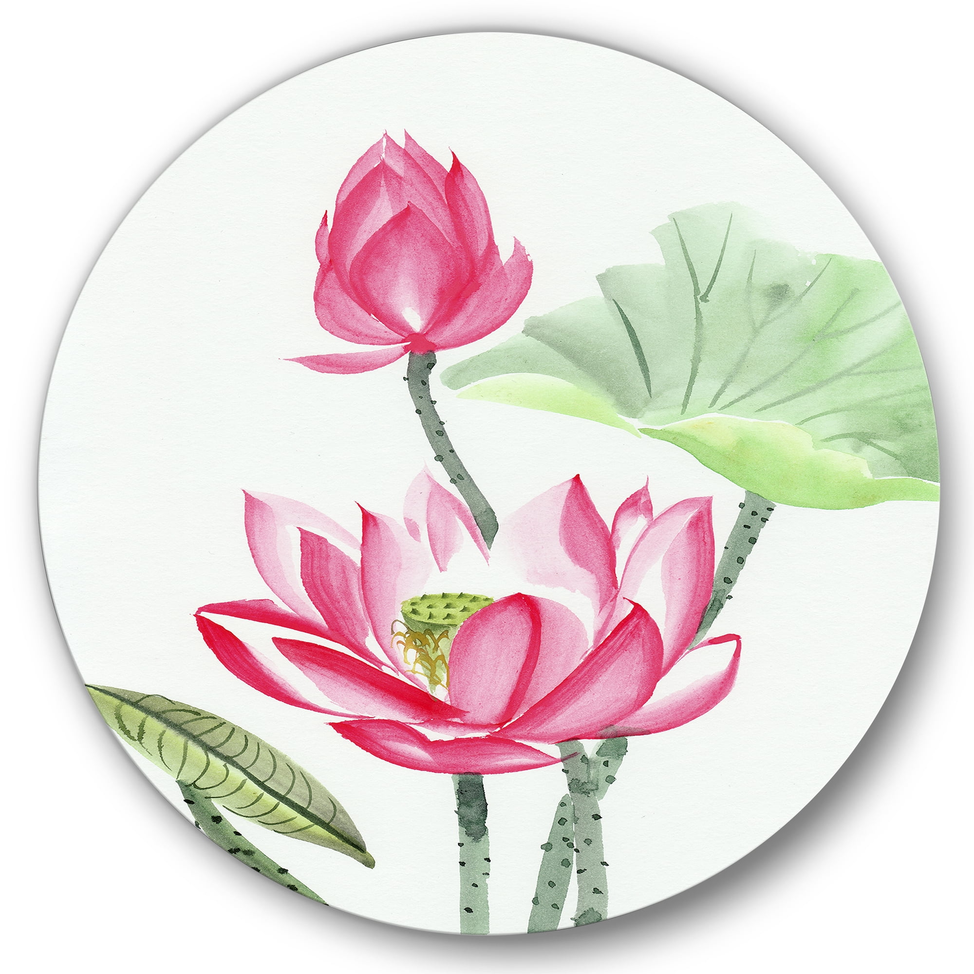 Designart 'Ancient Pink Lotus Flower' Traditional Circle Metal Wall Art 36x36 - Disc of 36