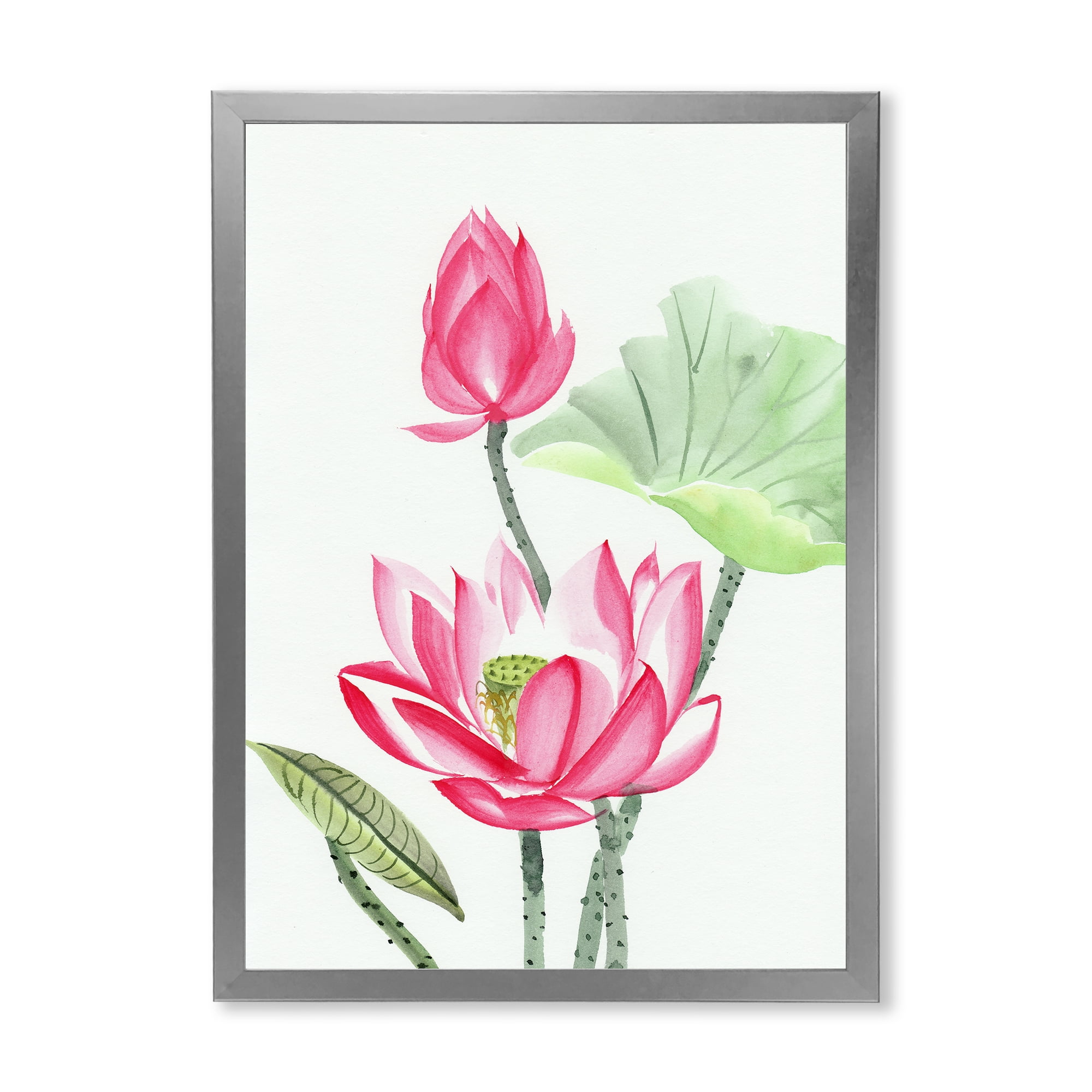 Designart 'Ancient Pink Lotus Flower' Traditional Framed Art Print