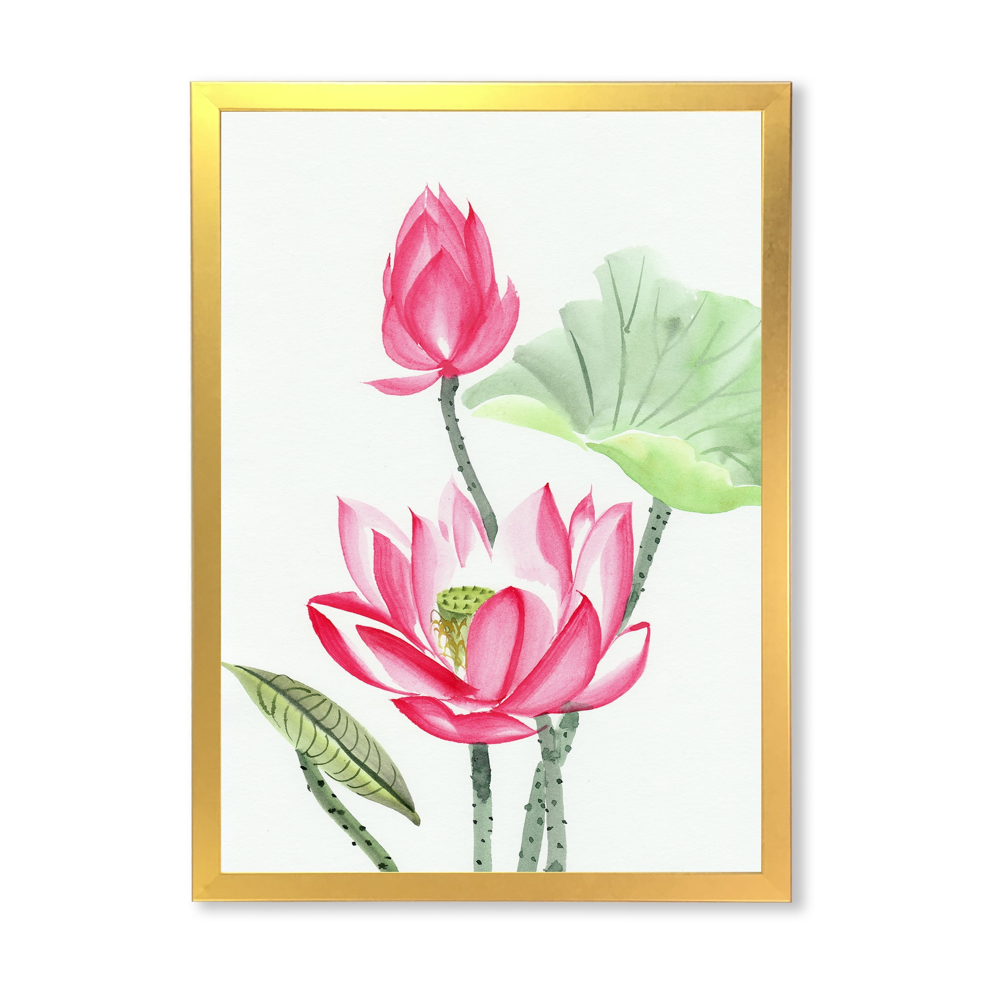Designart 'Ancient Pink Lotus Flower' Traditional Framed Art Print