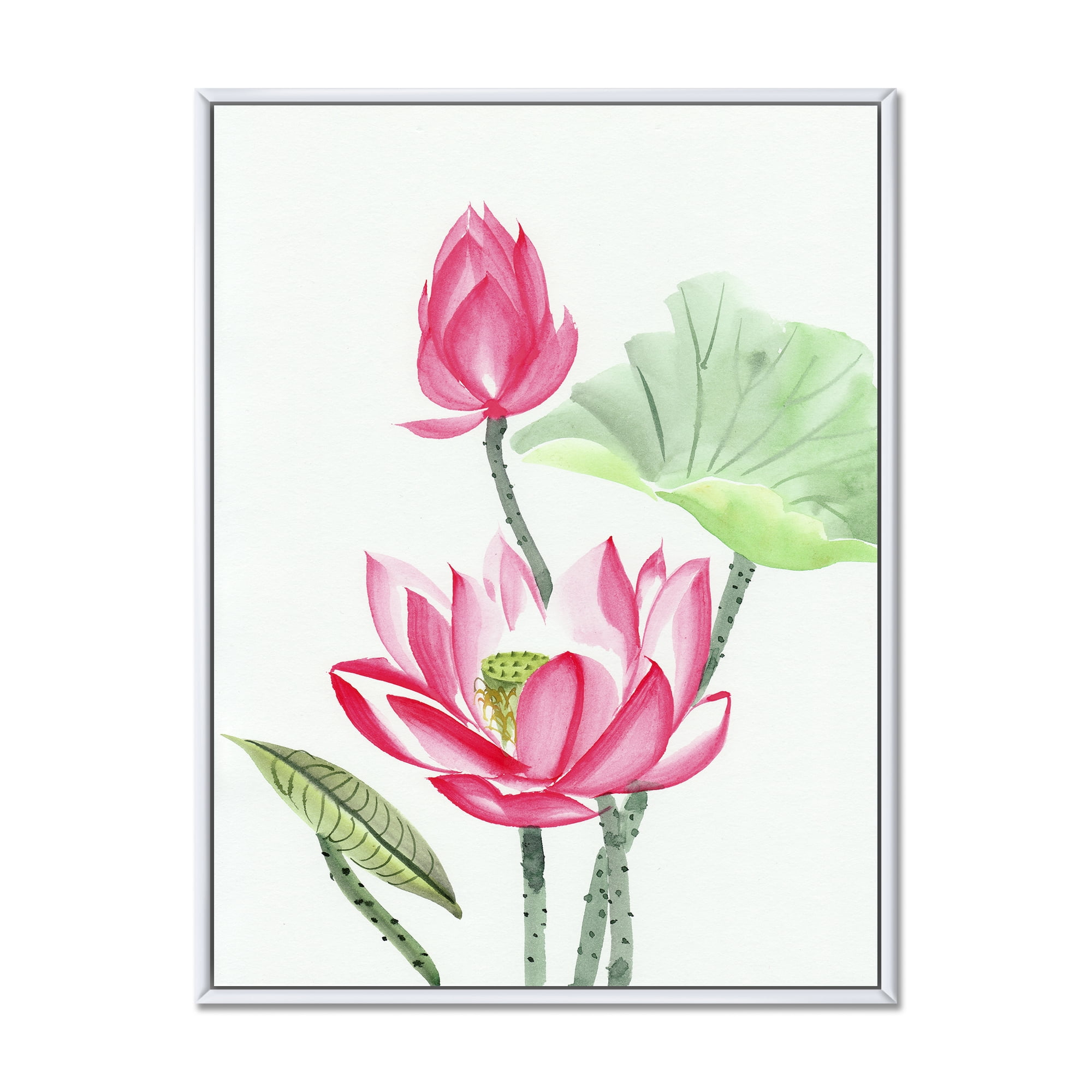 Designart 'Ancient Pink Lotus Flower' Traditional Framed Canvas Wall Art Print