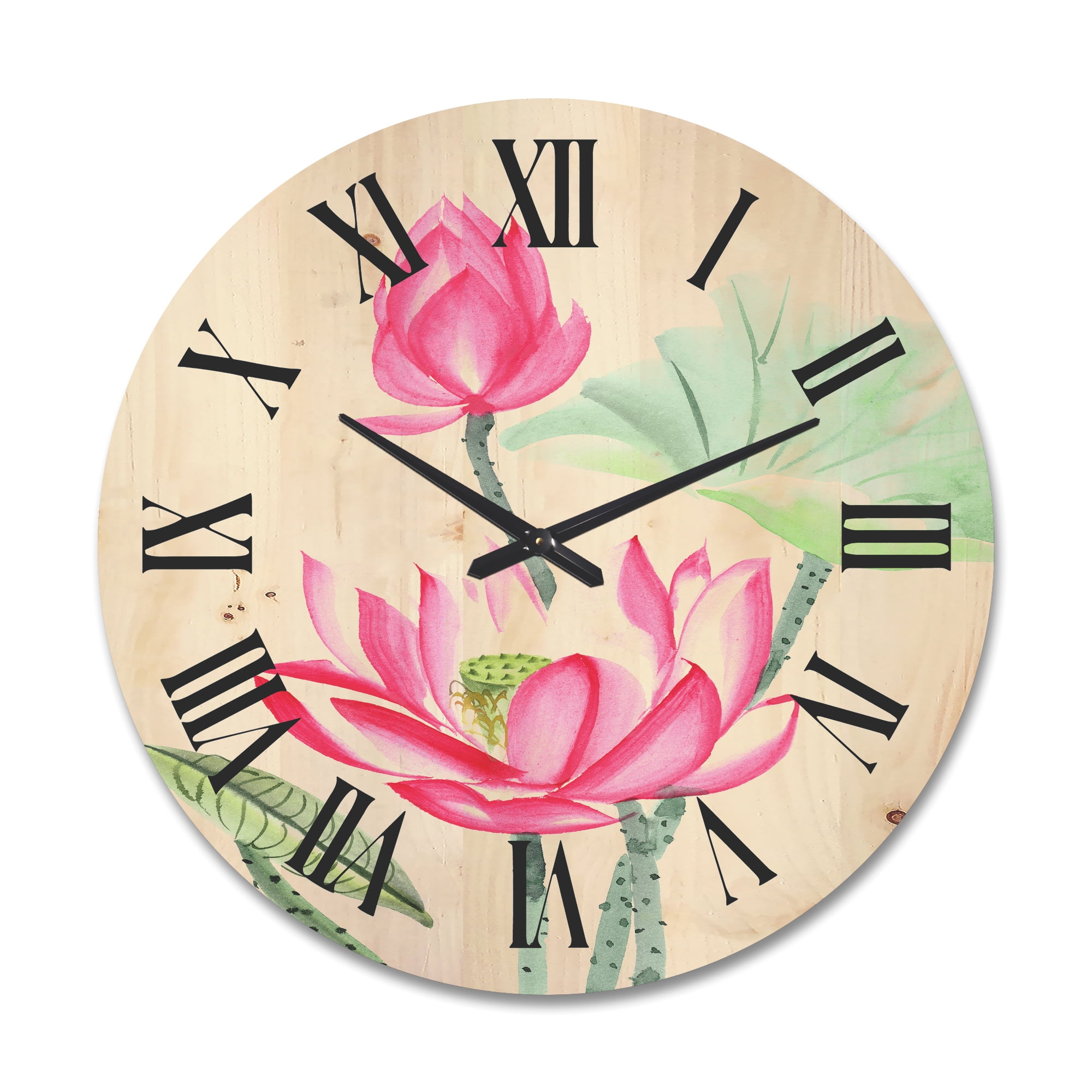 Designart 'Ancient Pink Lotus Flower' Traditional Wood Wall Clock