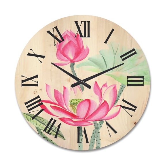 Designart 'Ancient Pink Lotus Flower' Traditional Wood Wall Clock
