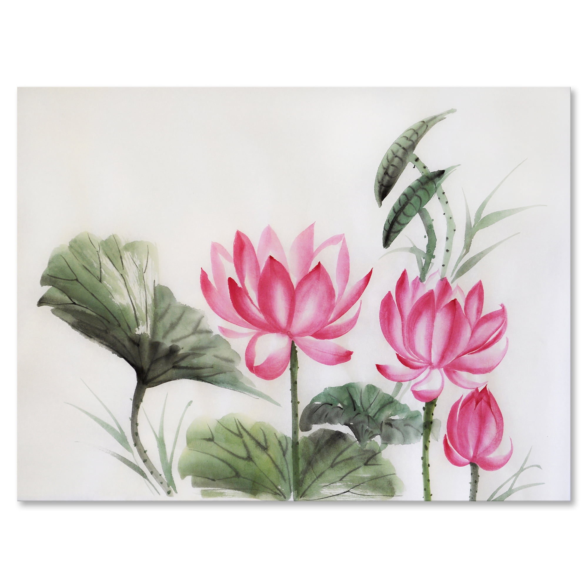 Designart ' Ancient Pink Lotuses In The Pond I ' Traditional Canvas Wall Art Print