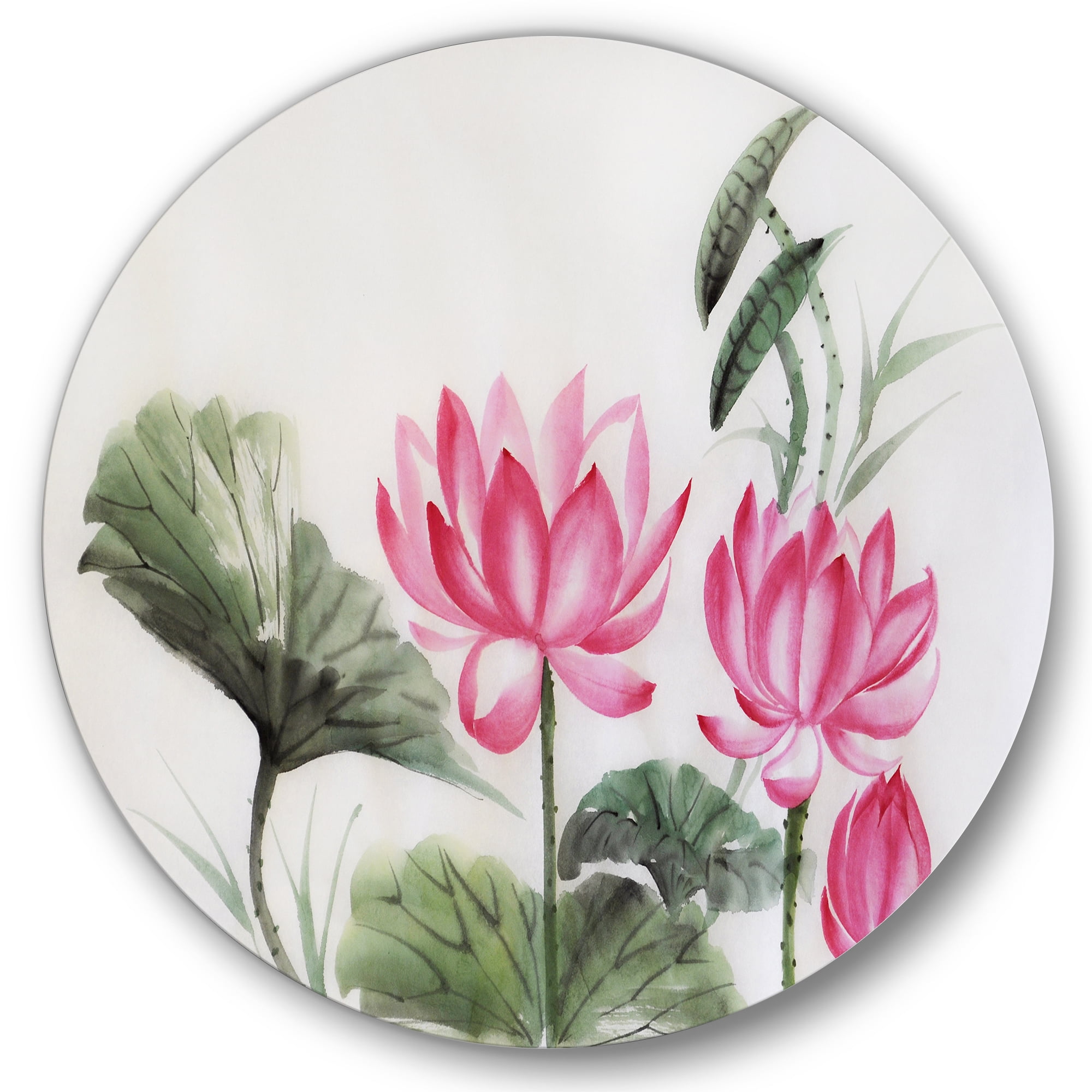 Designart 'Ancient Pink Lotuses In The Pond I' Traditional Circle Metal Wall Art 29x29 - Disc of 29