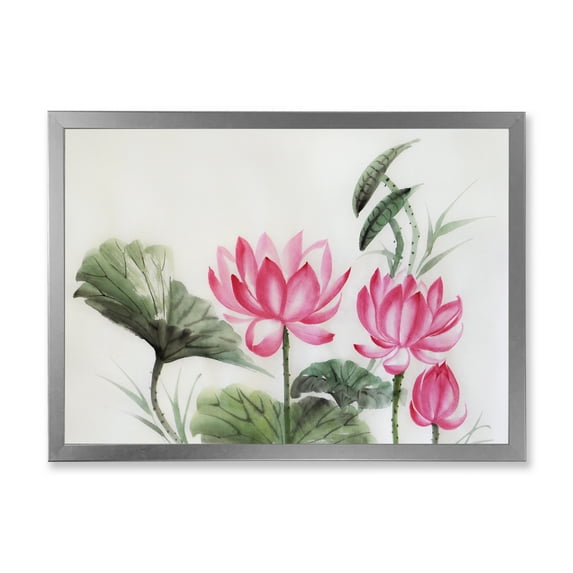 Designart 'Ancient Pink Lotuses In The Pond I' Traditional Framed Art Print