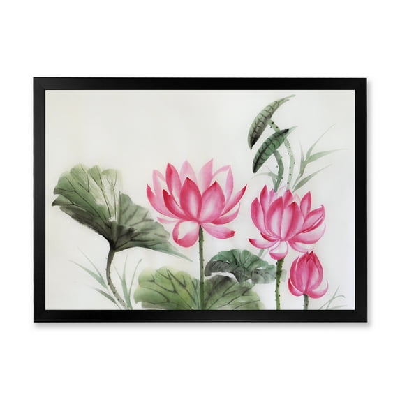 Designart 'Ancient Pink Lotuses In The Pond I' Traditional Framed Art Print