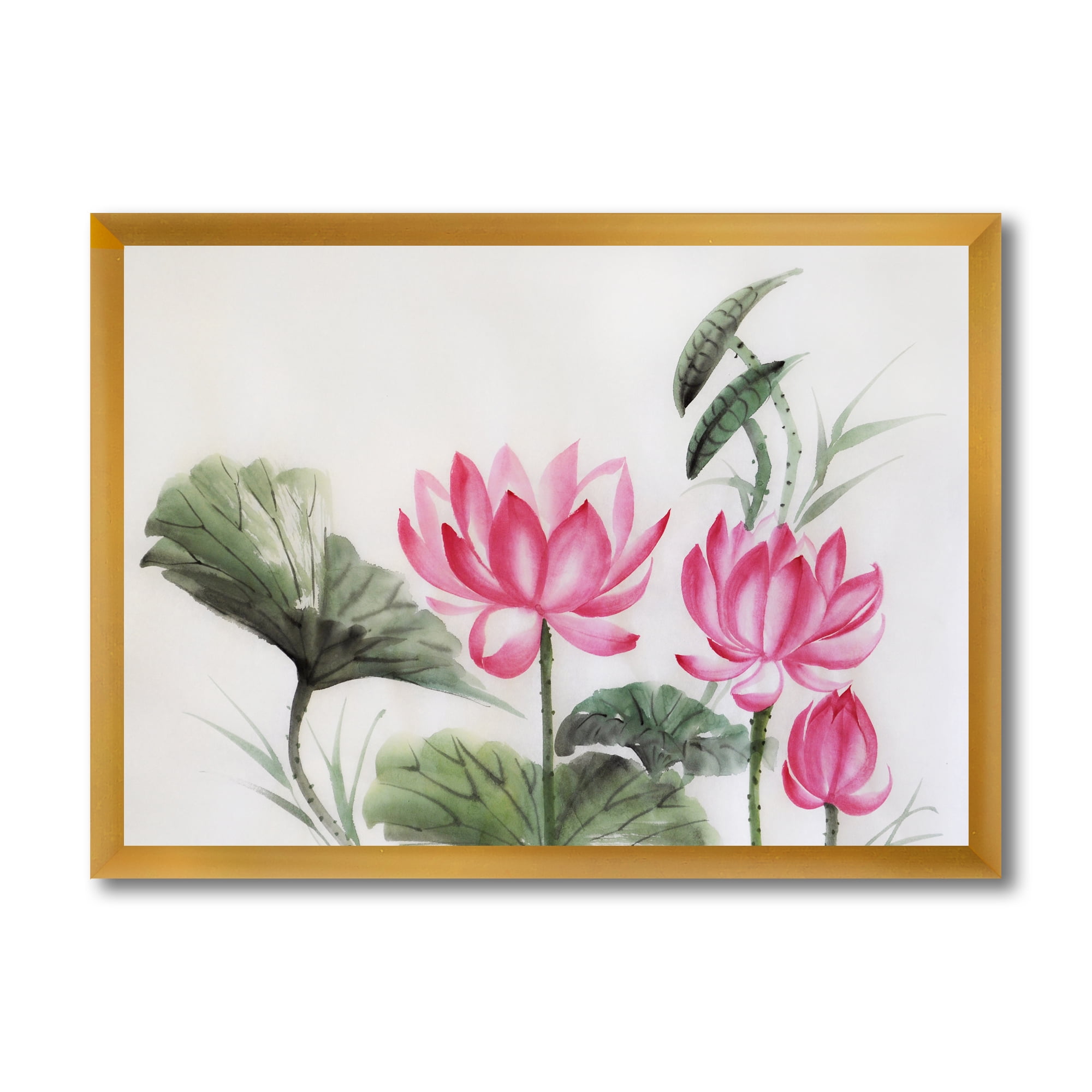 Designart 'Ancient Pink Lotuses In The Pond I' Traditional Framed Art Print