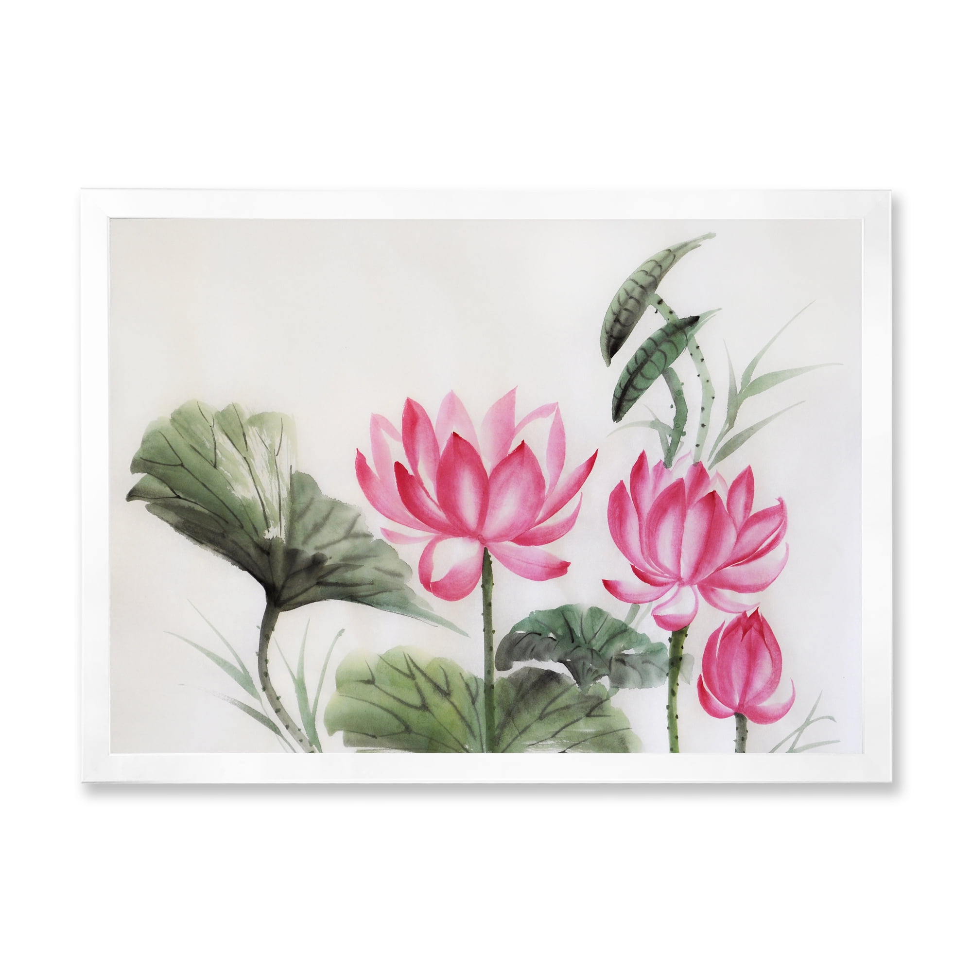 Designart 'Ancient Pink Lotuses In The Pond I' Traditional Framed Art Print
