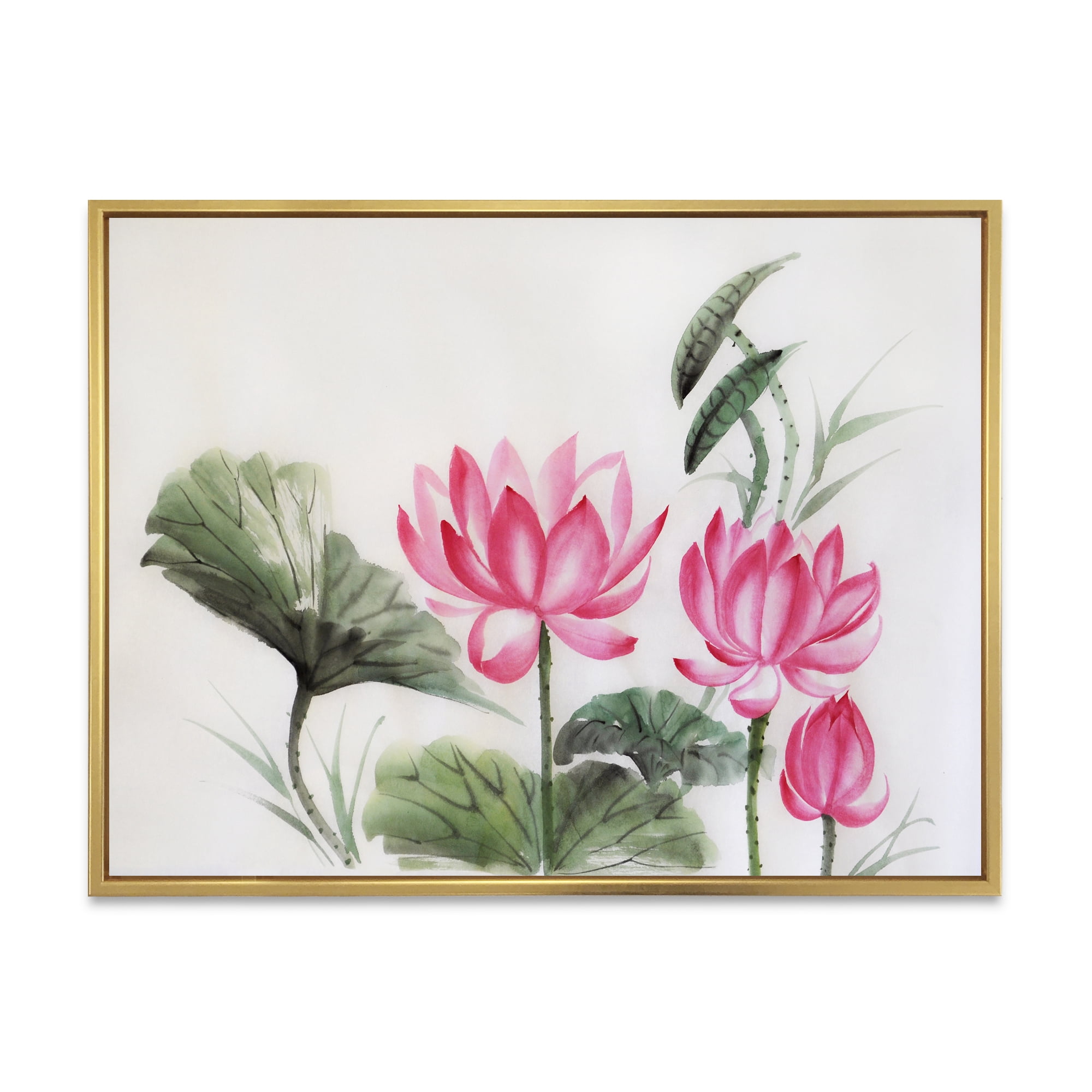 Designart 'Ancient Pink Lotuses In The Pond I' Traditional Framed Canvas Wall Art Print