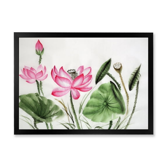 Designart 'Ancient Pink Lotuses In The Pond II' Traditional Framed Art Print