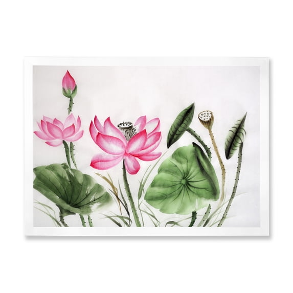 Designart 'Ancient Pink Lotuses In The Pond II' Traditional Framed Art Print