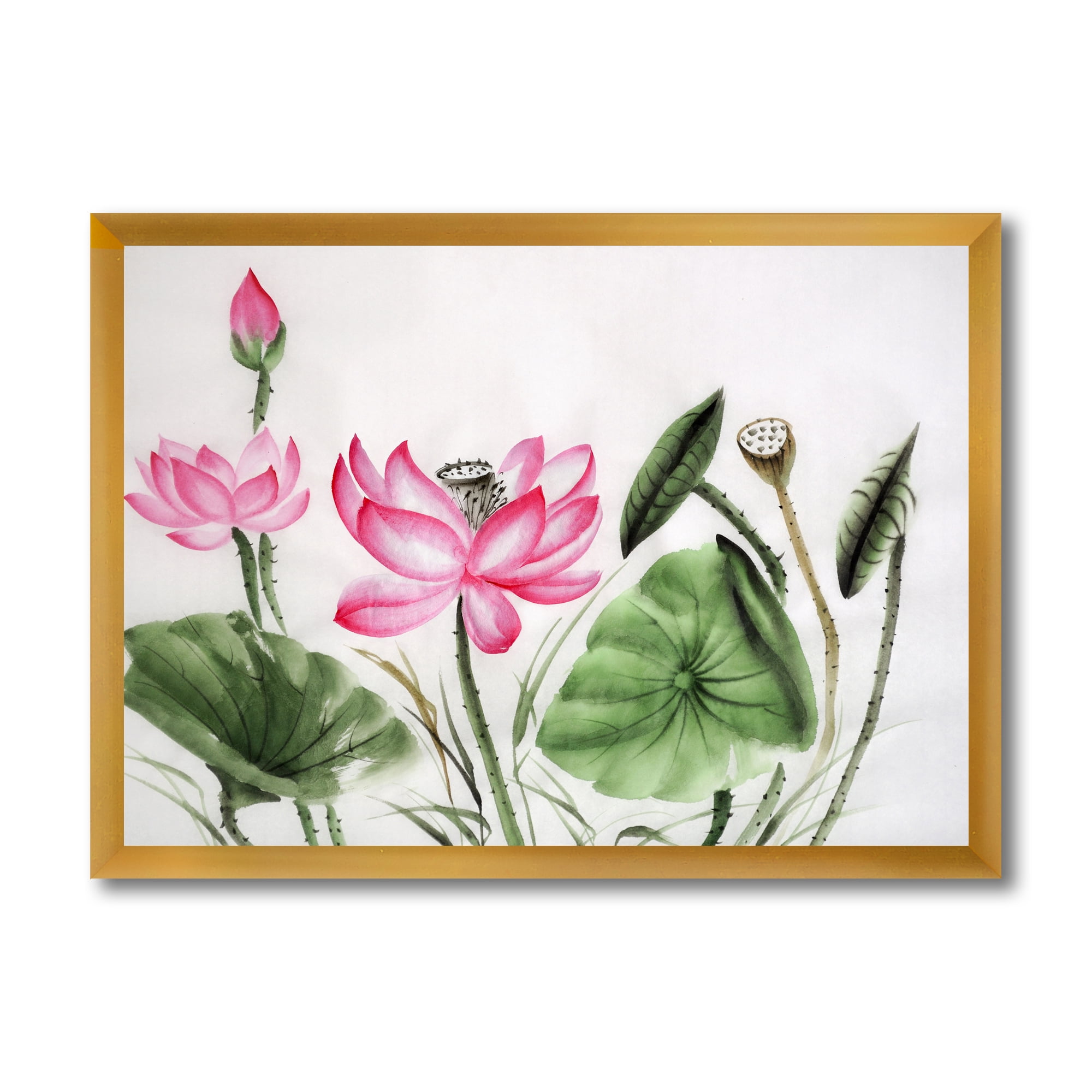 Designart 'Ancient Pink Lotuses In The Pond II' Traditional Framed Art Print