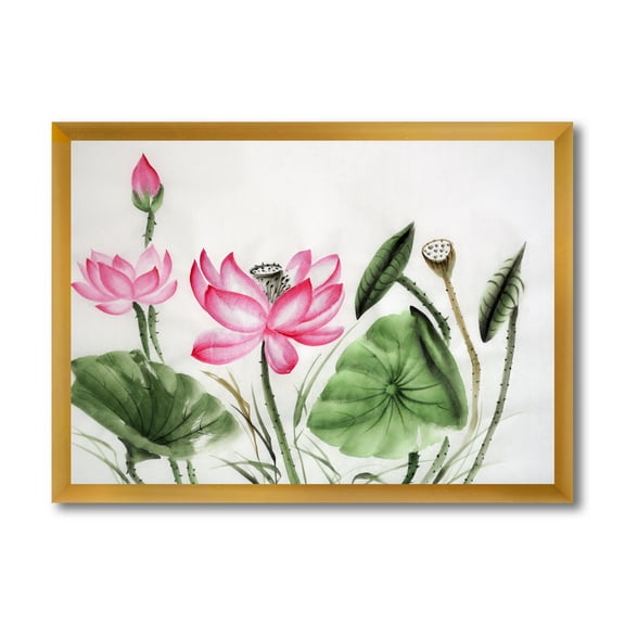 Designart 'Ancient Pink Lotuses In The Pond II' Traditional Framed Art Print