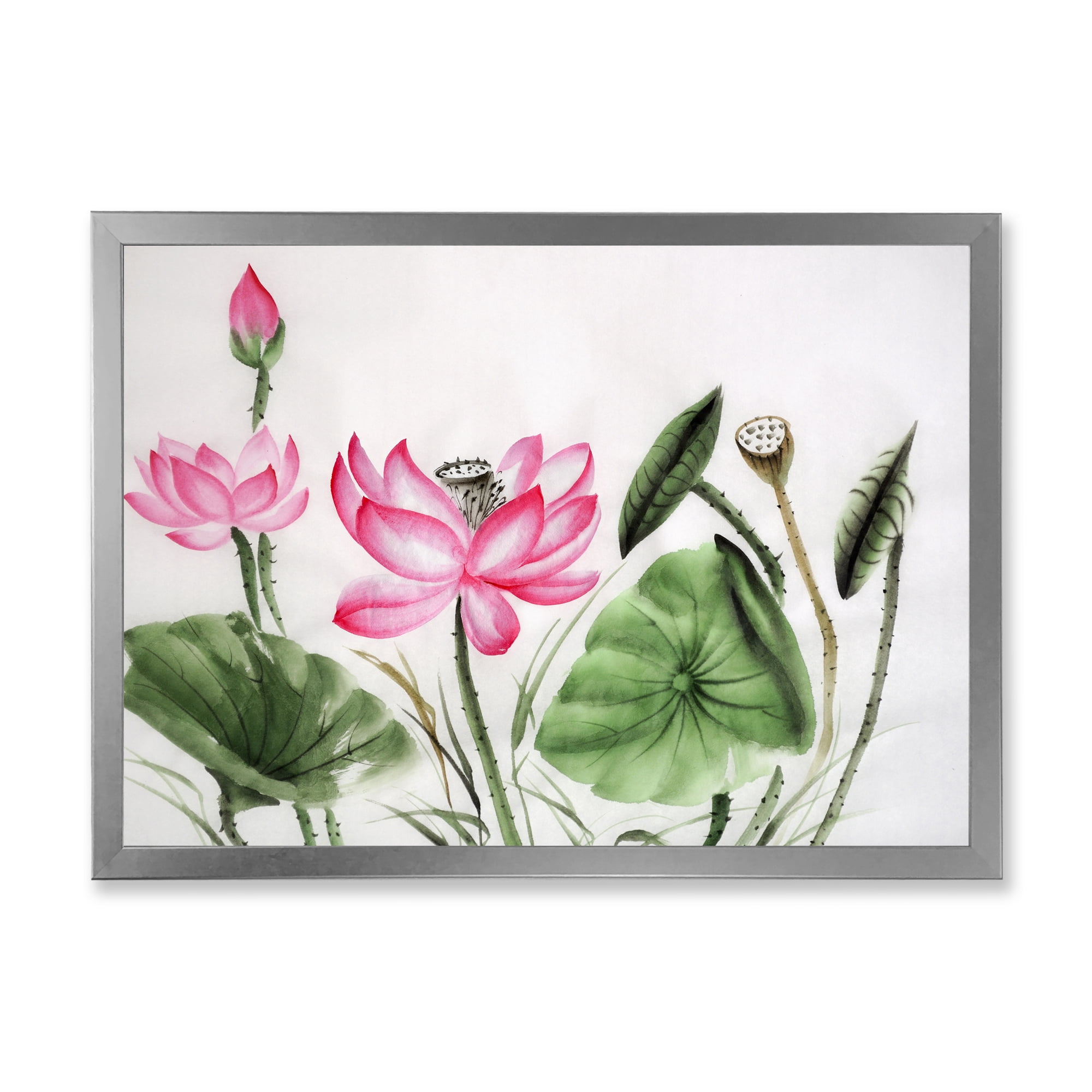 Designart 'Ancient Pink Lotuses In The Pond II' Traditional Framed Art Print