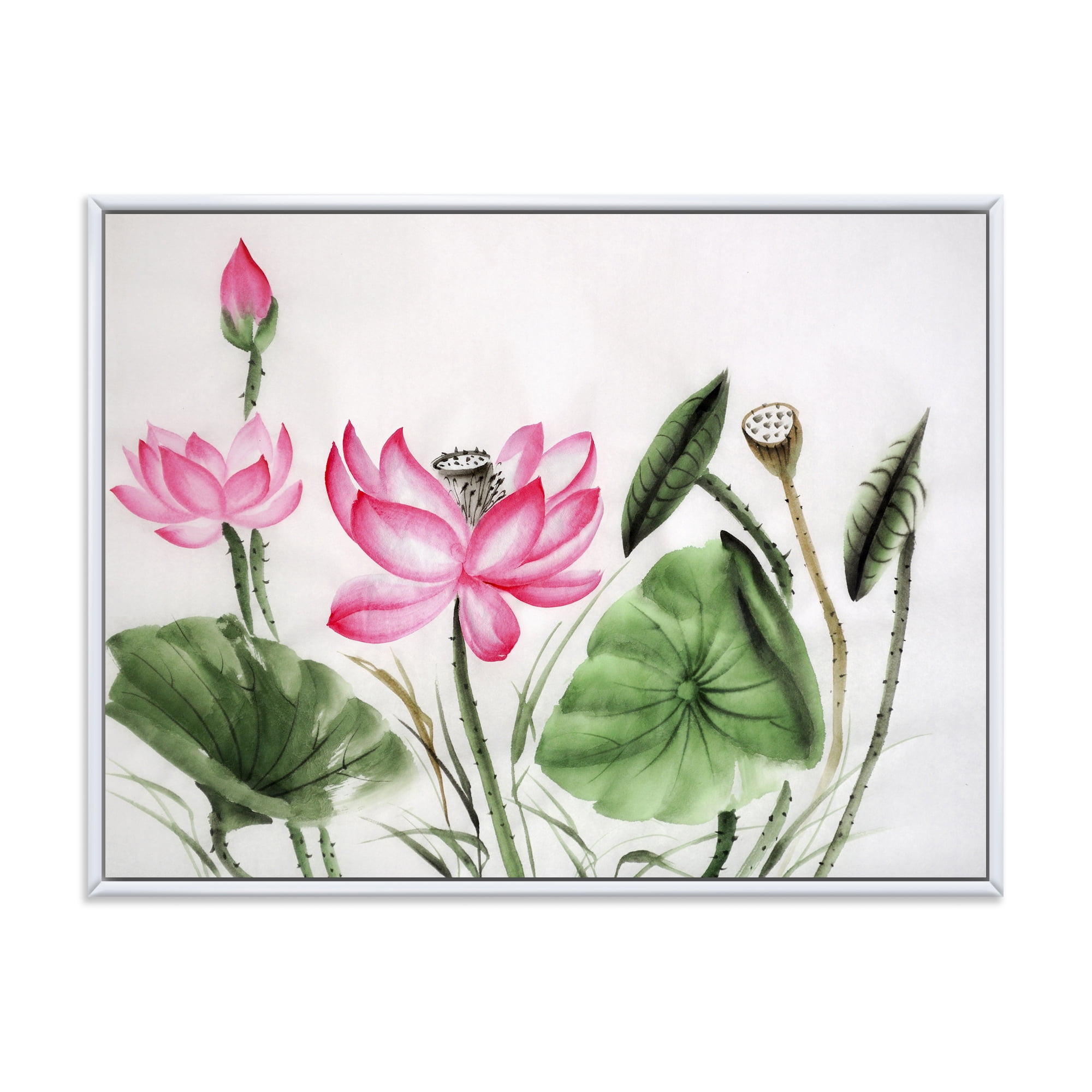 Designart 'Ancient Pink Lotuses In The Pond II' Traditional Framed Canvas Wall Art Print