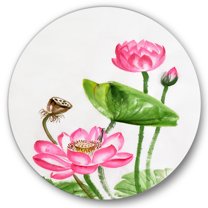Designart 'Ancient Pink Lotuses In The Pond III' Traditional Circle Metal Wall Art 36x36 - Disc of 36