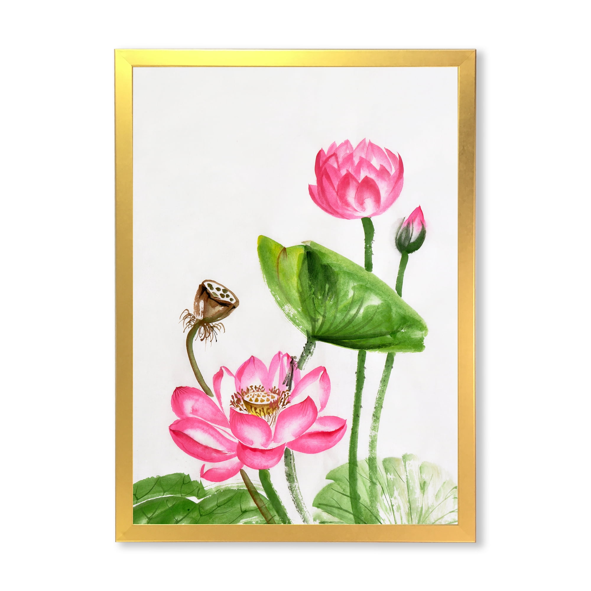 Designart 'Ancient Pink Lotuses In The Pond III' Traditional Framed Art Print