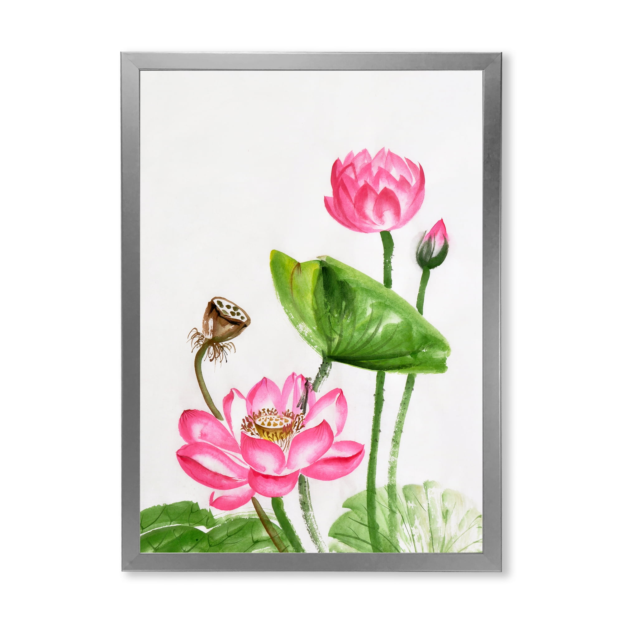 Designart 'Ancient Pink Lotuses In The Pond III' Traditional Framed Art Print