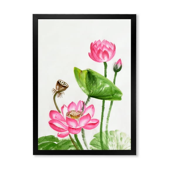 Designart 'Ancient Pink Lotuses In The Pond III' Traditional Framed Art Print
