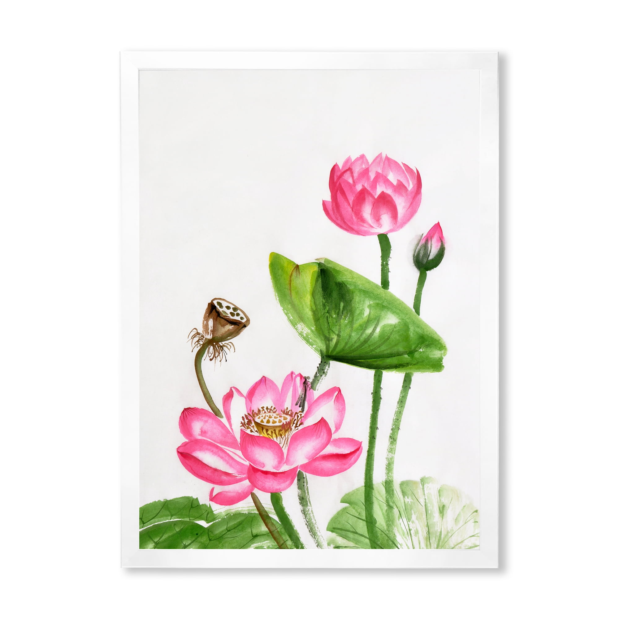 Designart 'Ancient Pink Lotuses In The Pond III' Traditional Framed Art Print