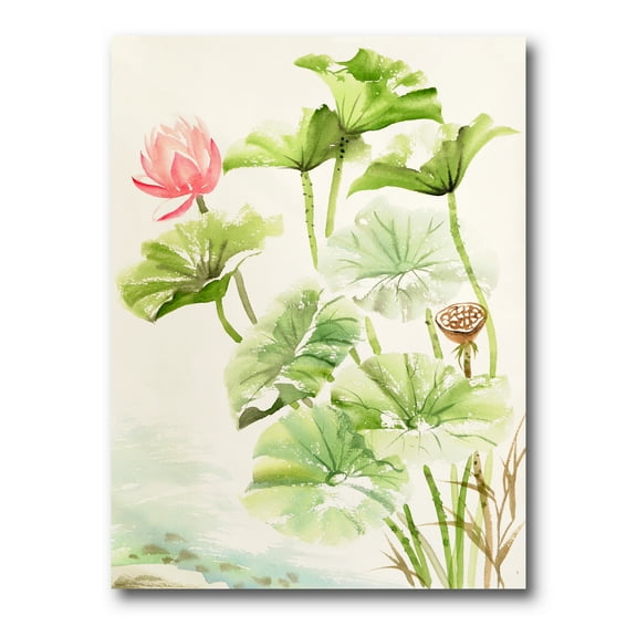 Designart ' Ancient Pink Lotuses In The Pond IV ' Traditional Canvas Wall Art Print