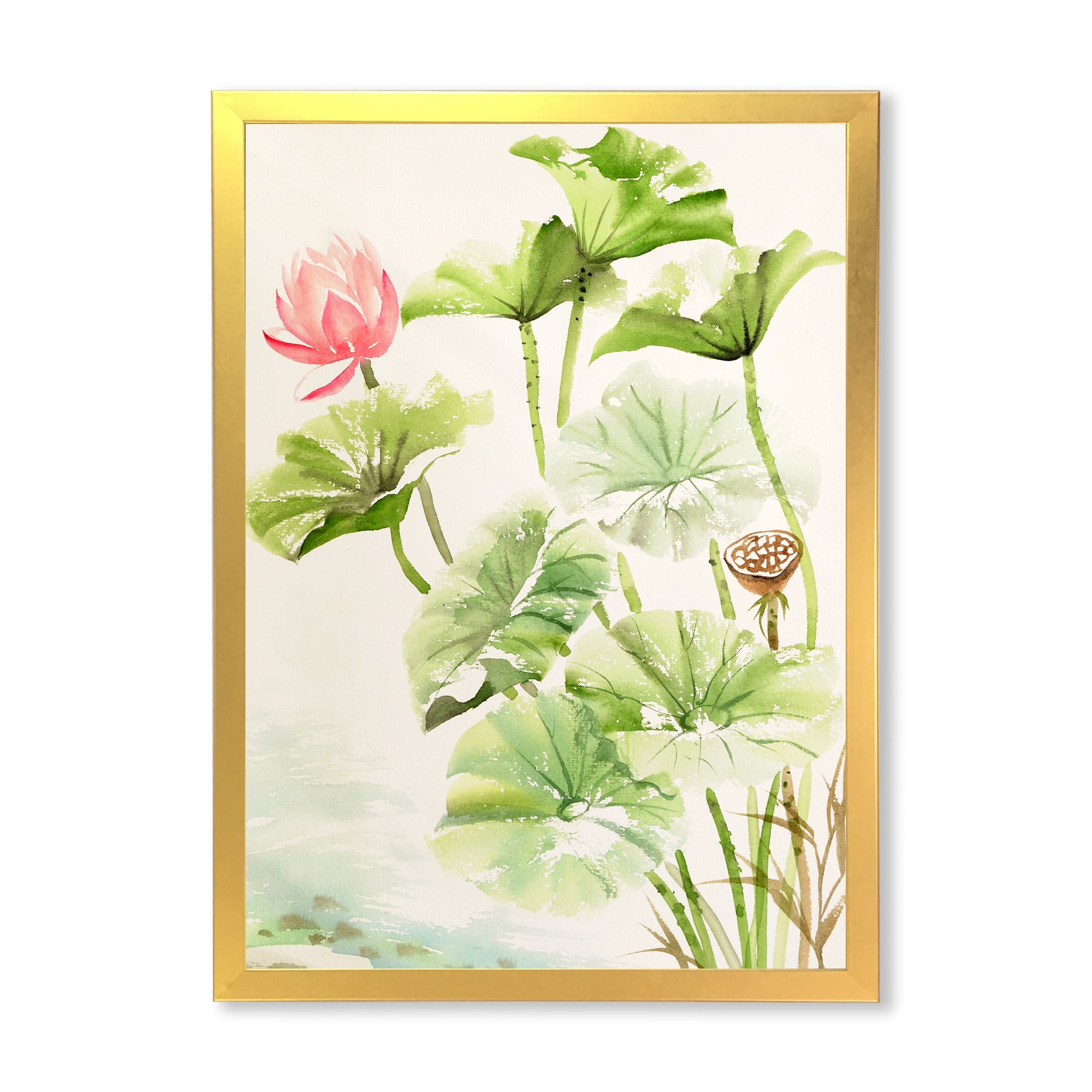 Designart 'Ancient Pink Lotuses In The Pond IV' Traditional Framed Art Print
