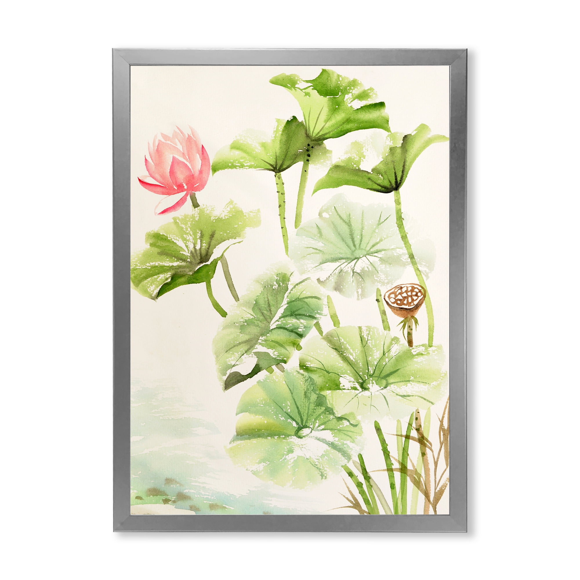 Designart 'Ancient Pink Lotuses In The Pond IV' Traditional Framed Art Print