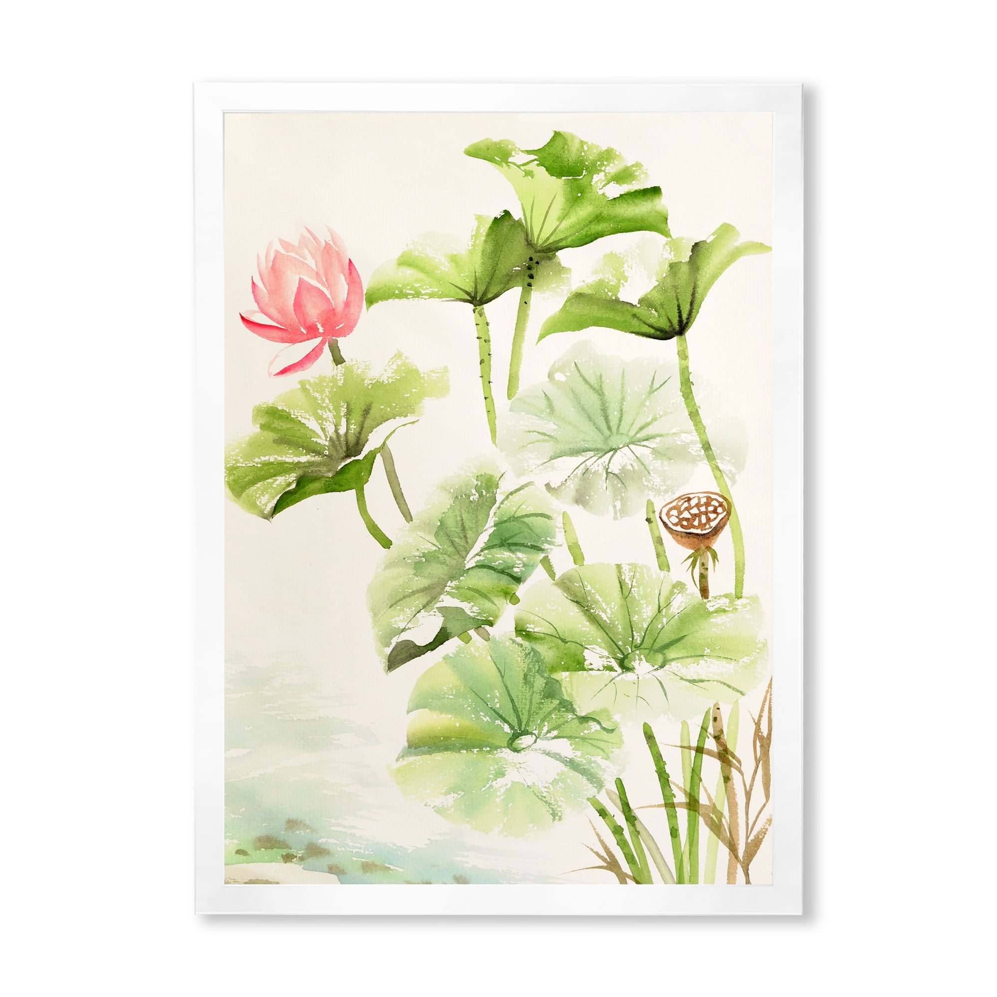 Designart 'Ancient Pink Lotuses In The Pond IV' Traditional Framed Art Print