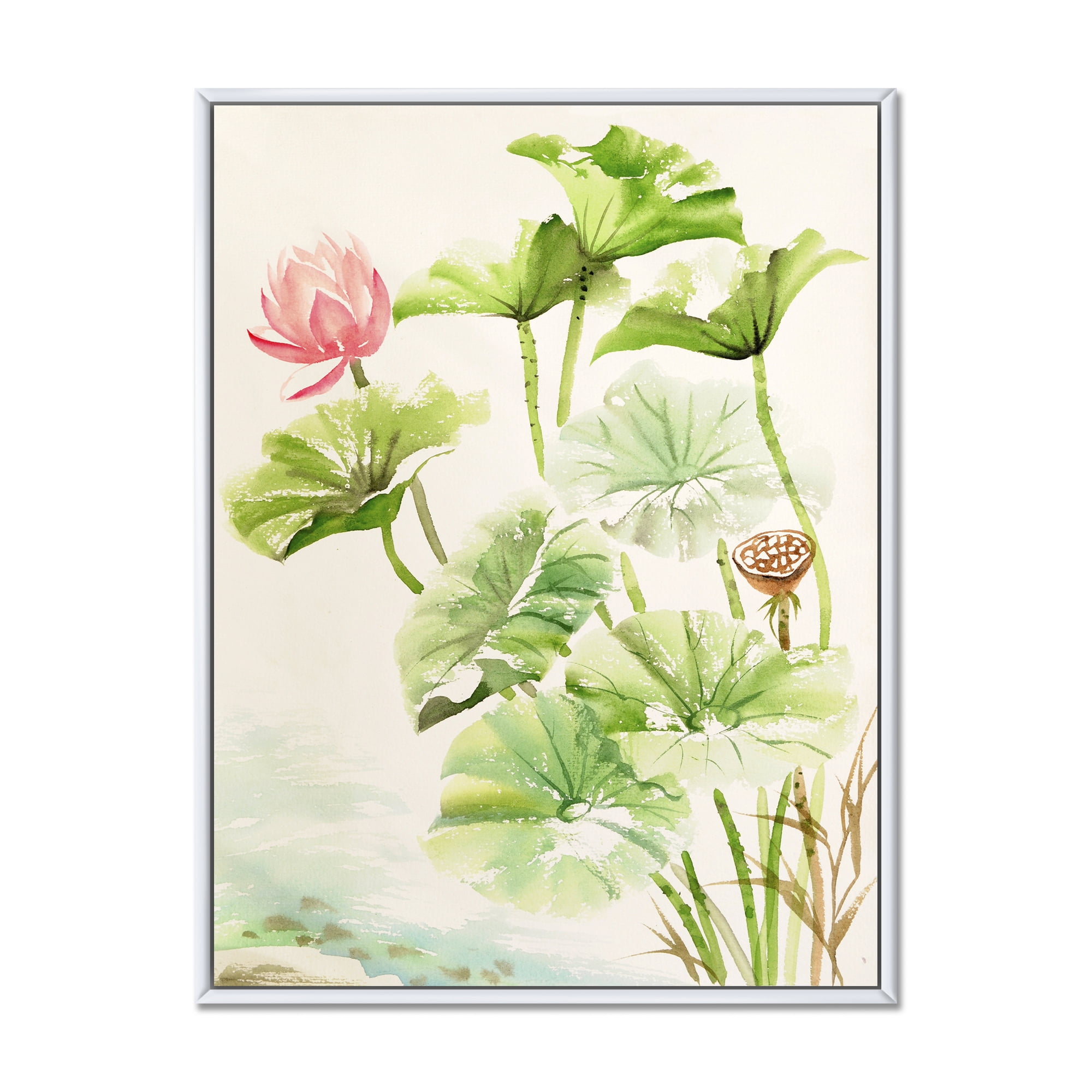 Designart 'Ancient Pink Lotuses In The Pond IV' Traditional Framed Canvas Wall Art Print