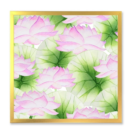 Designart 'Ancient Pink Lotuses In The Pond IX' Traditional Framed Art Print