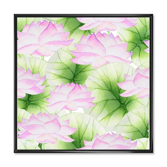 Designart 'Ancient Pink Lotuses In The Pond IX' Traditional Framed Canvas Wall Art Print