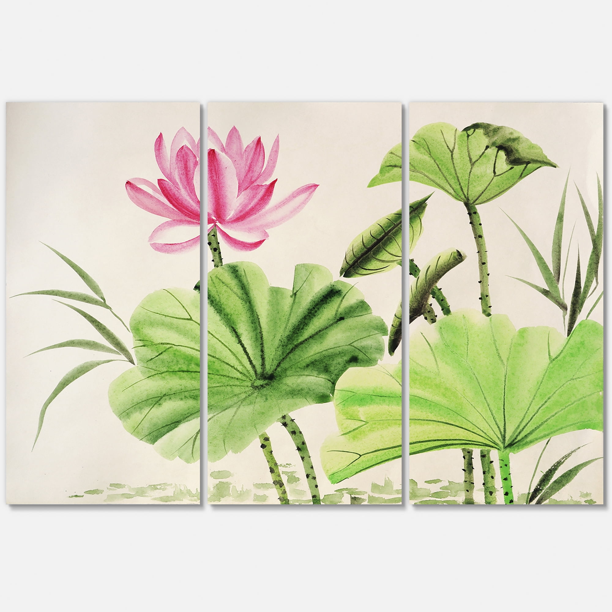 Designart ' Ancient Pink Lotuses In The Pond V ' Traditional Canvas Wall Art Print