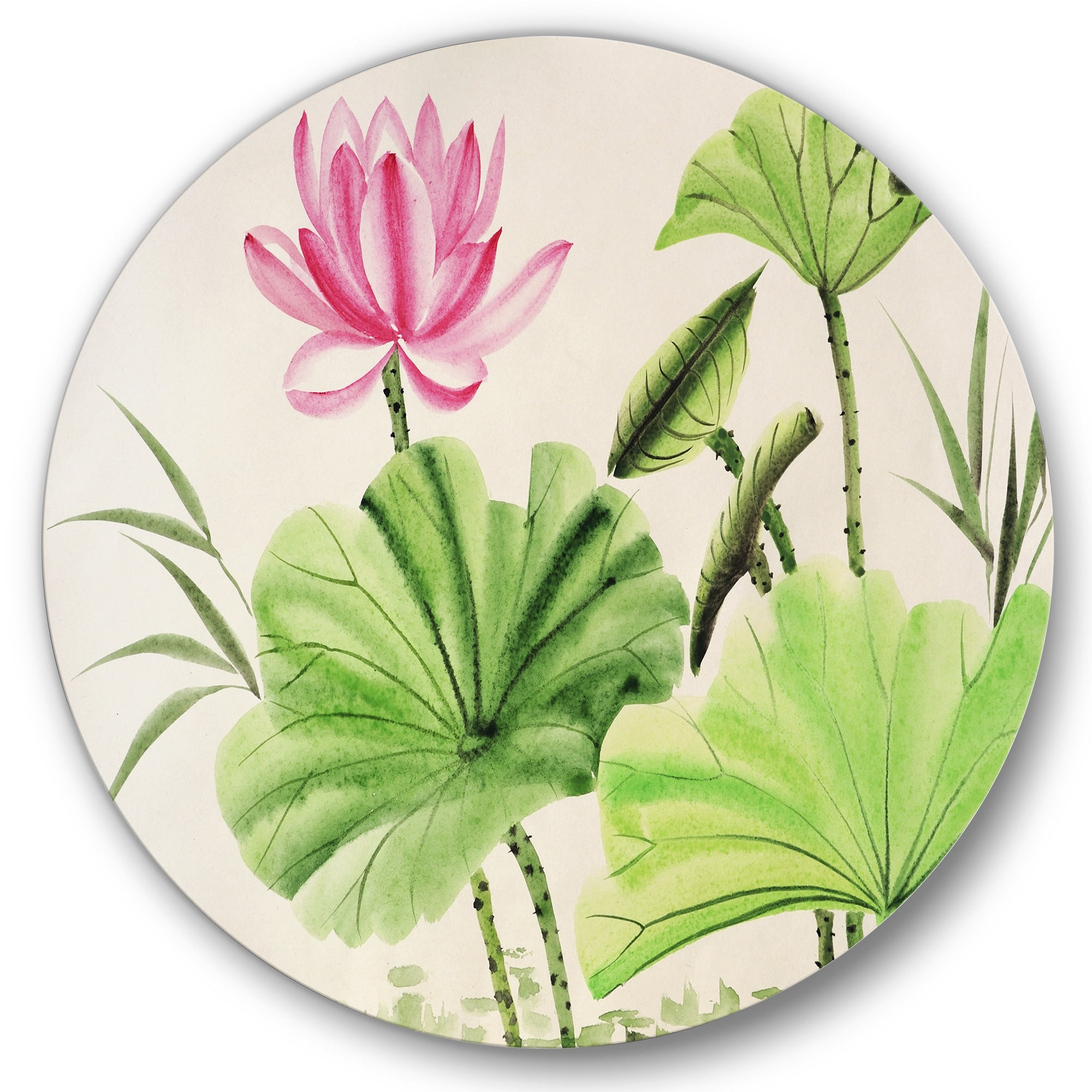 Designart 'Ancient Pink Lotuses In The Pond V' Traditional Circle Metal Wall Art 29x29 - Disc of 29