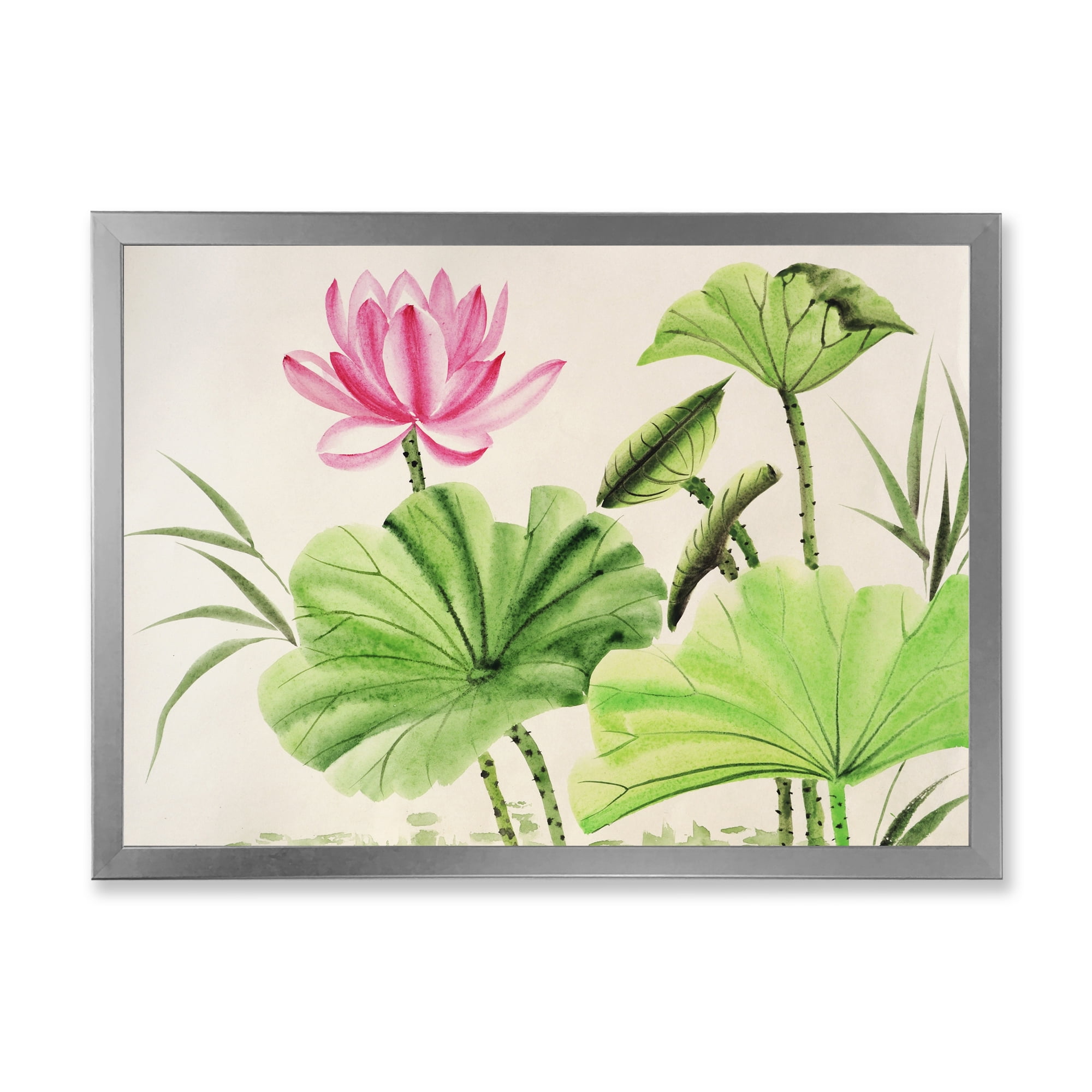 Designart 'Ancient Pink Lotuses In The Pond V' Traditional Framed Art Print