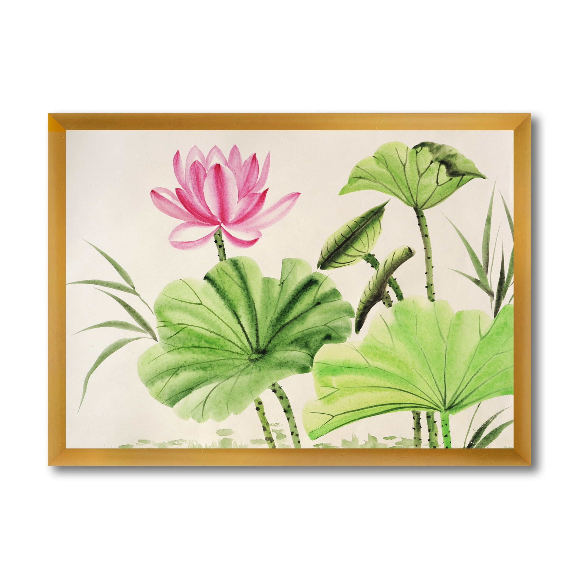 Designart 'Ancient Pink Lotuses In The Pond V' Traditional Framed Art Print