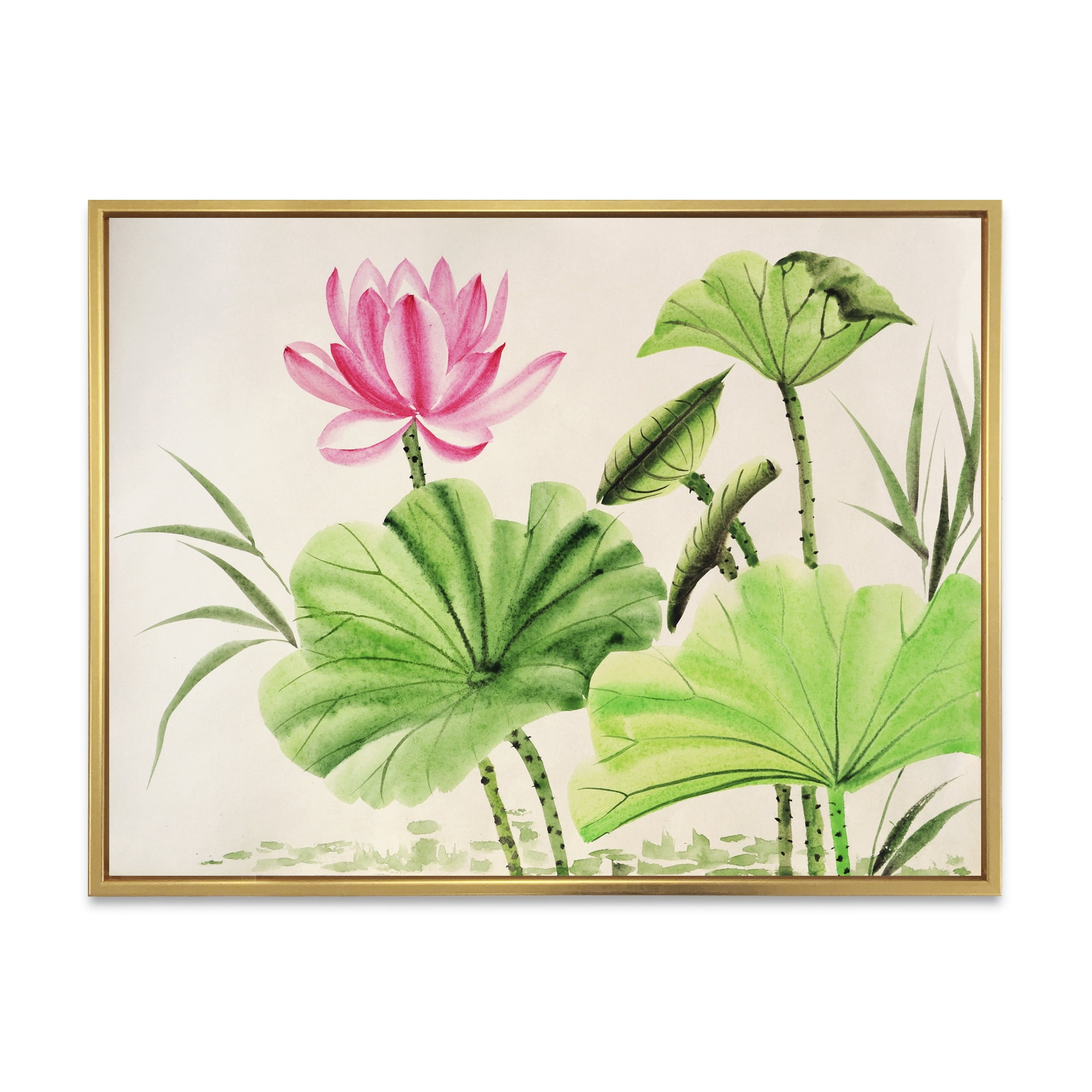 Designart 'Ancient Pink Lotuses In The Pond V' Traditional Framed Canvas Wall Art Print