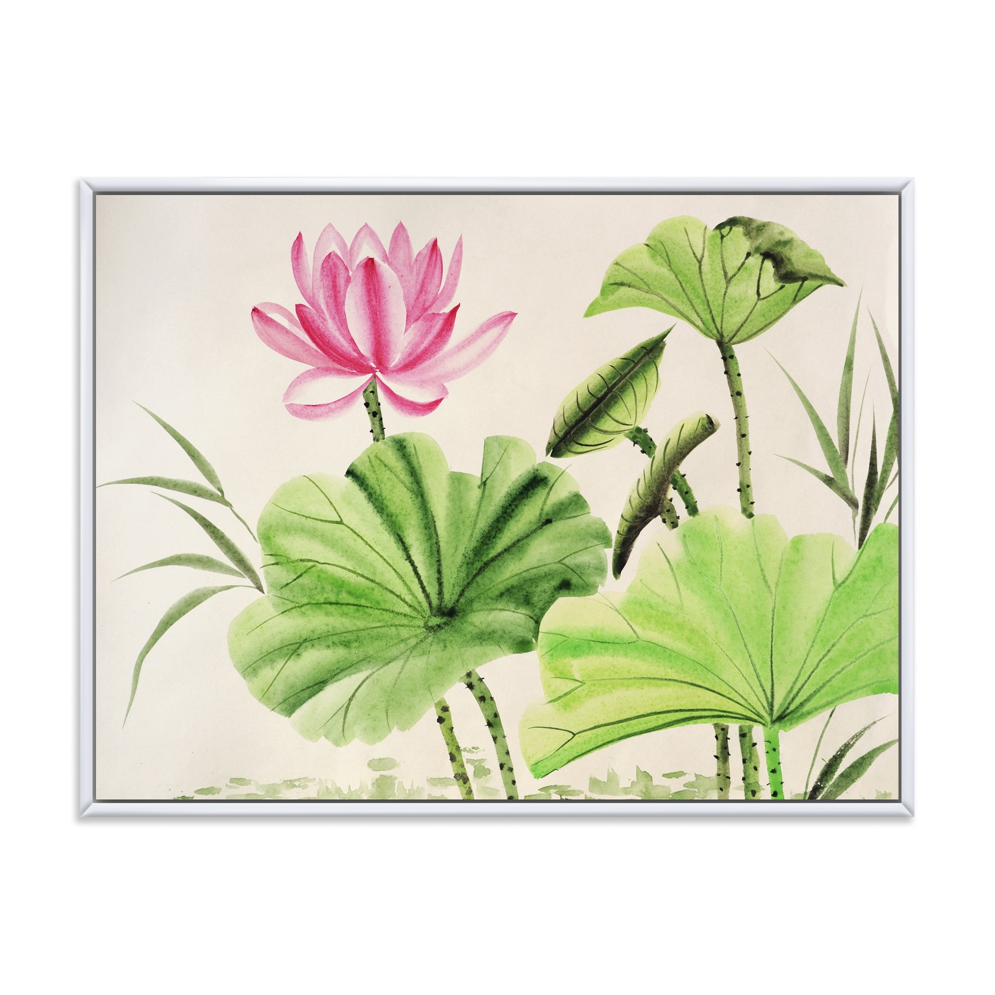 Designart 'Ancient Pink Lotuses In The Pond V' Traditional Framed Canvas Wall Art Print
