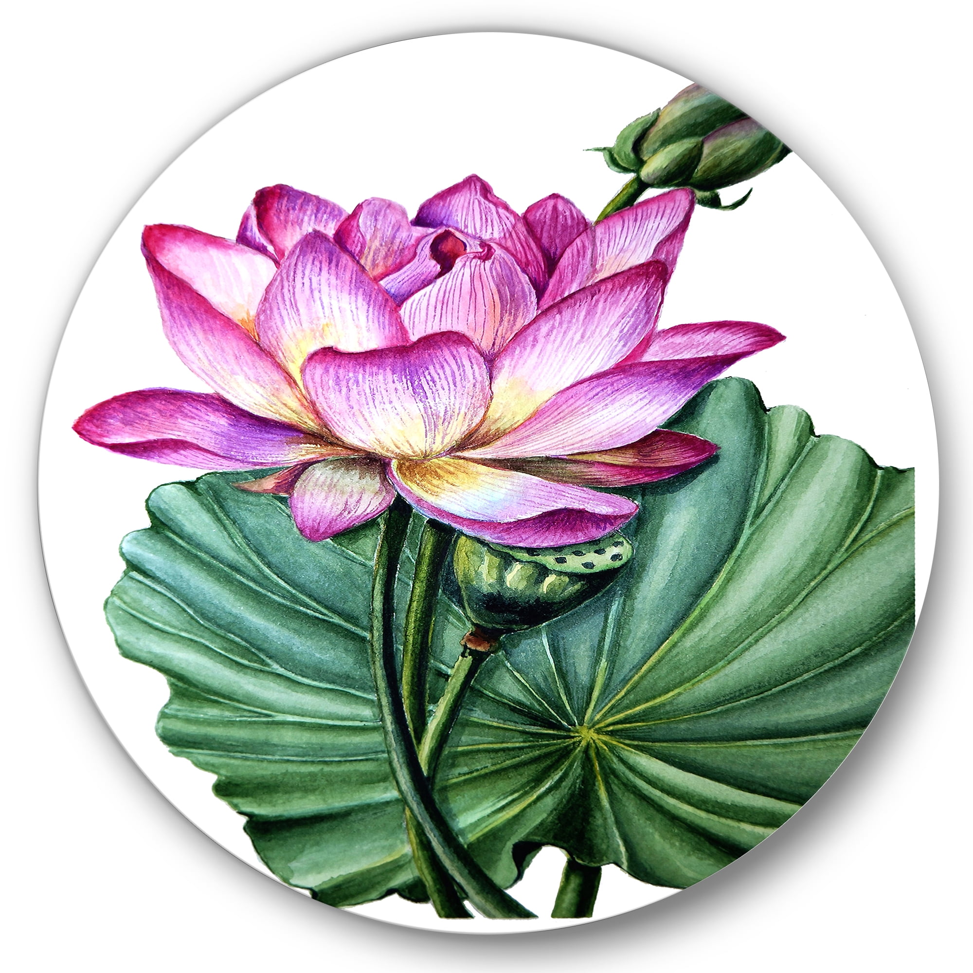 Designart 'Ancient Pink Lotuses In The Pond VI' Traditional Circle Metal Wall Art 11x11 - Disc of 11