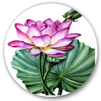 Designart 'Ancient Pink Lotuses In The Pond VI' Traditional Circle Metal Wall Art 36x36 - Disc of 36