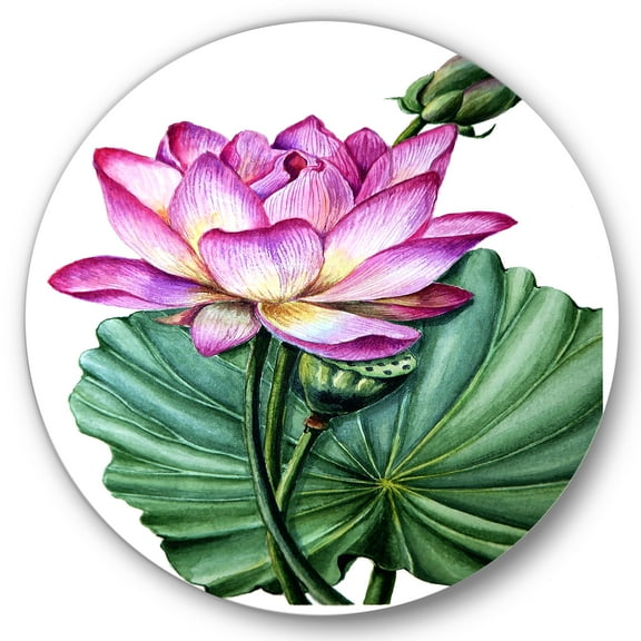 Designart 'Ancient Pink Lotuses In The Pond VI' Traditional Circle Metal Wall Art 36x36 - Disc of 36