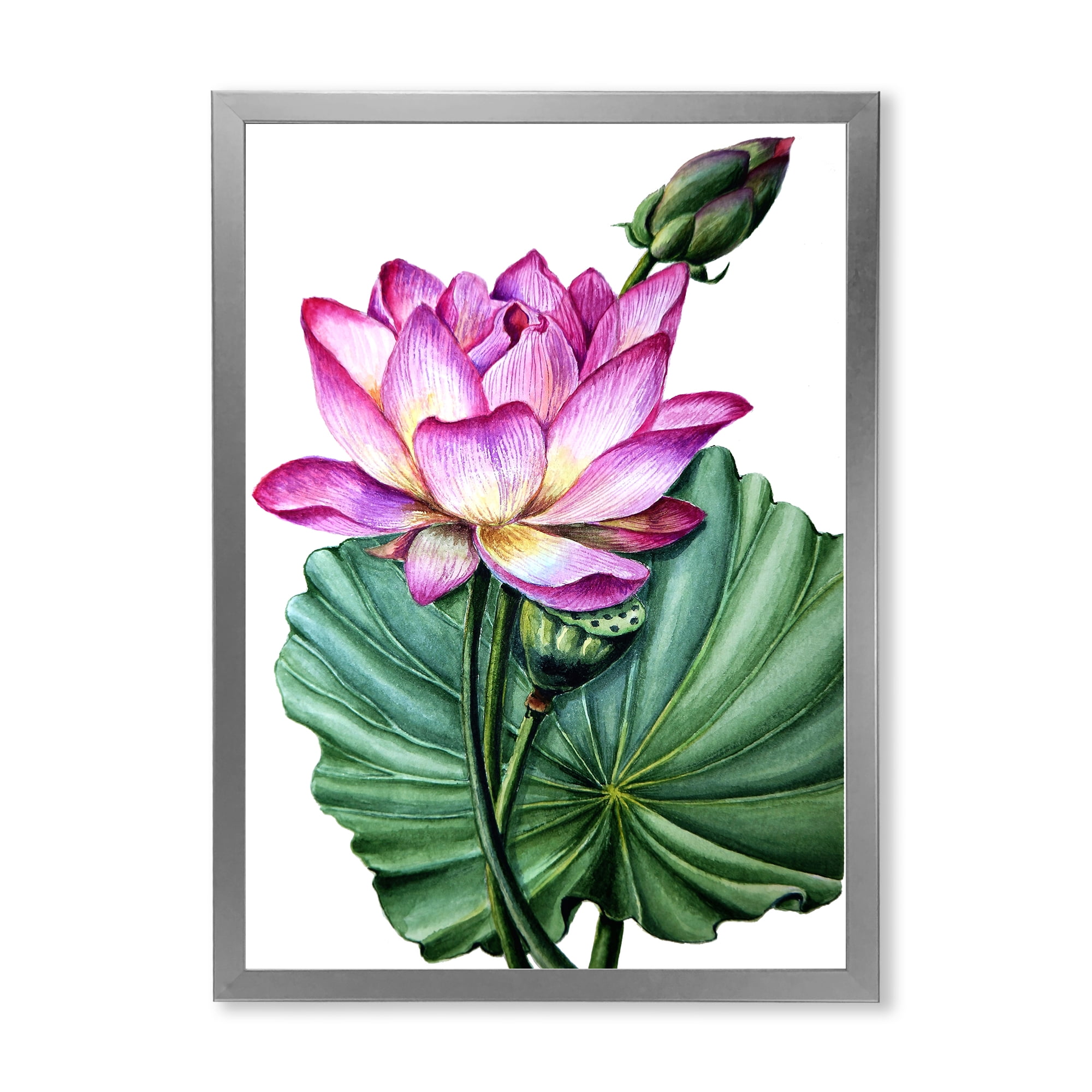 Designart 'Ancient Pink Lotuses In The Pond VI' Traditional Framed Art Print