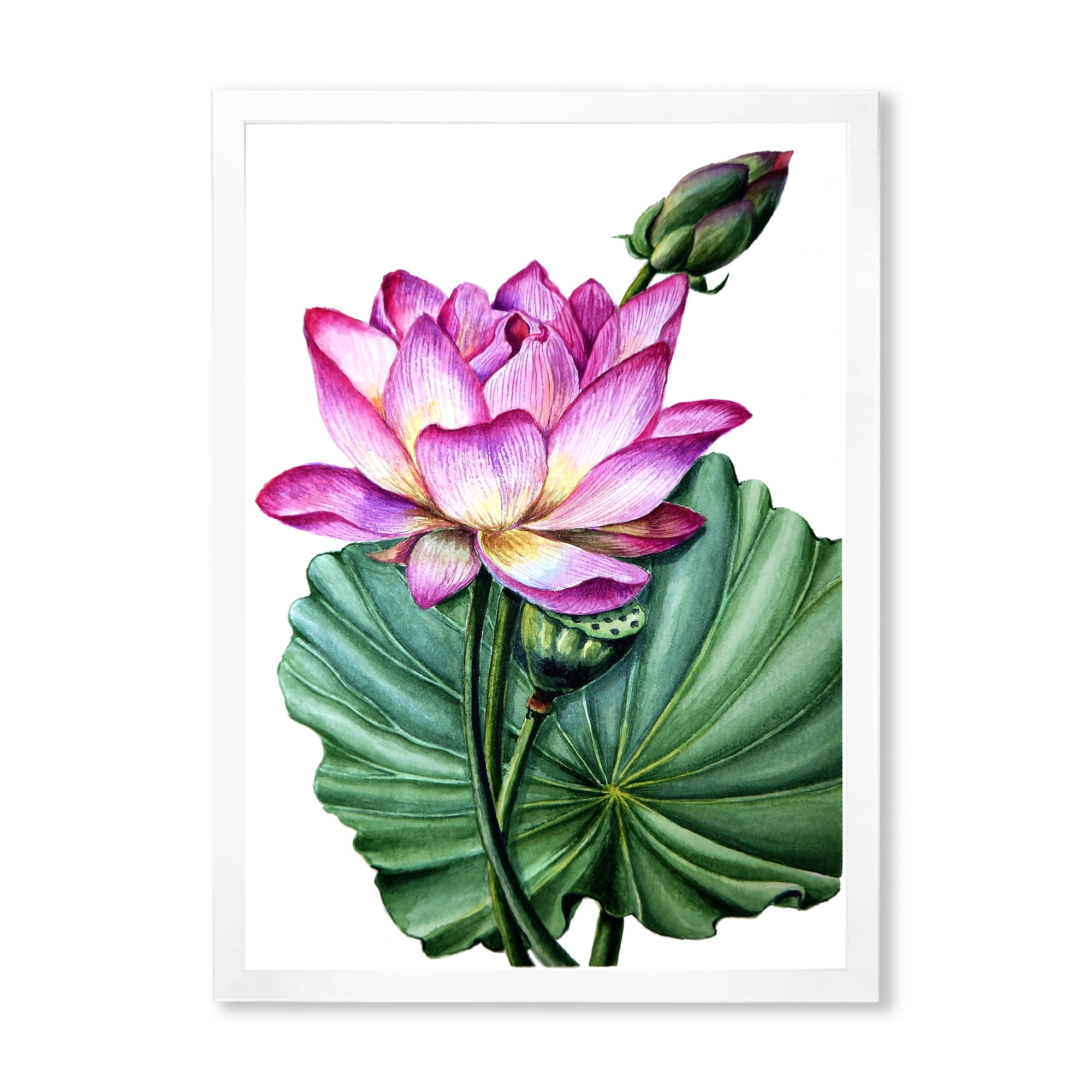 Designart 'Ancient Pink Lotuses In The Pond VI' Traditional Framed Art Print