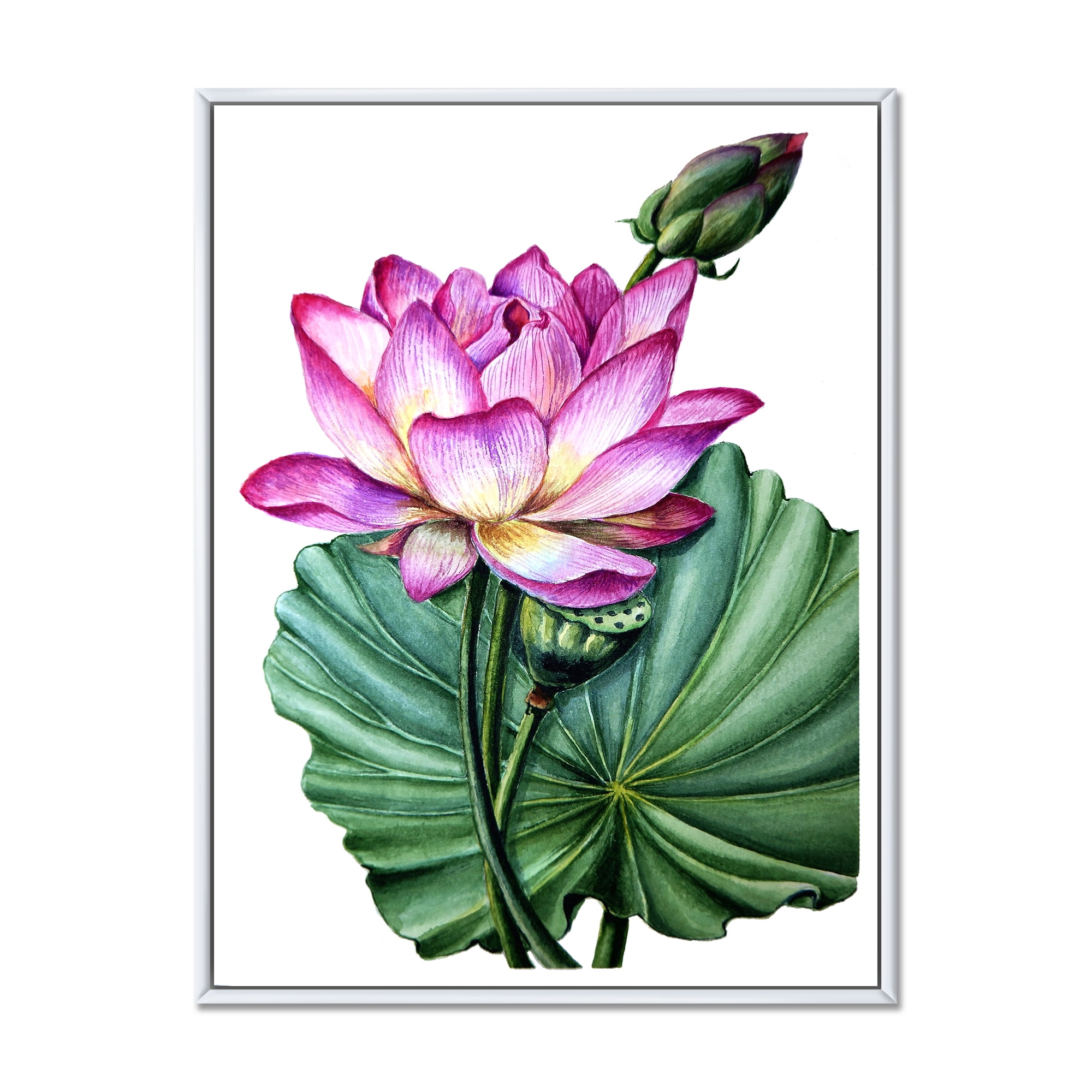 Designart 'Ancient Pink Lotuses In The Pond VI' Traditional Framed Canvas Wall Art Print