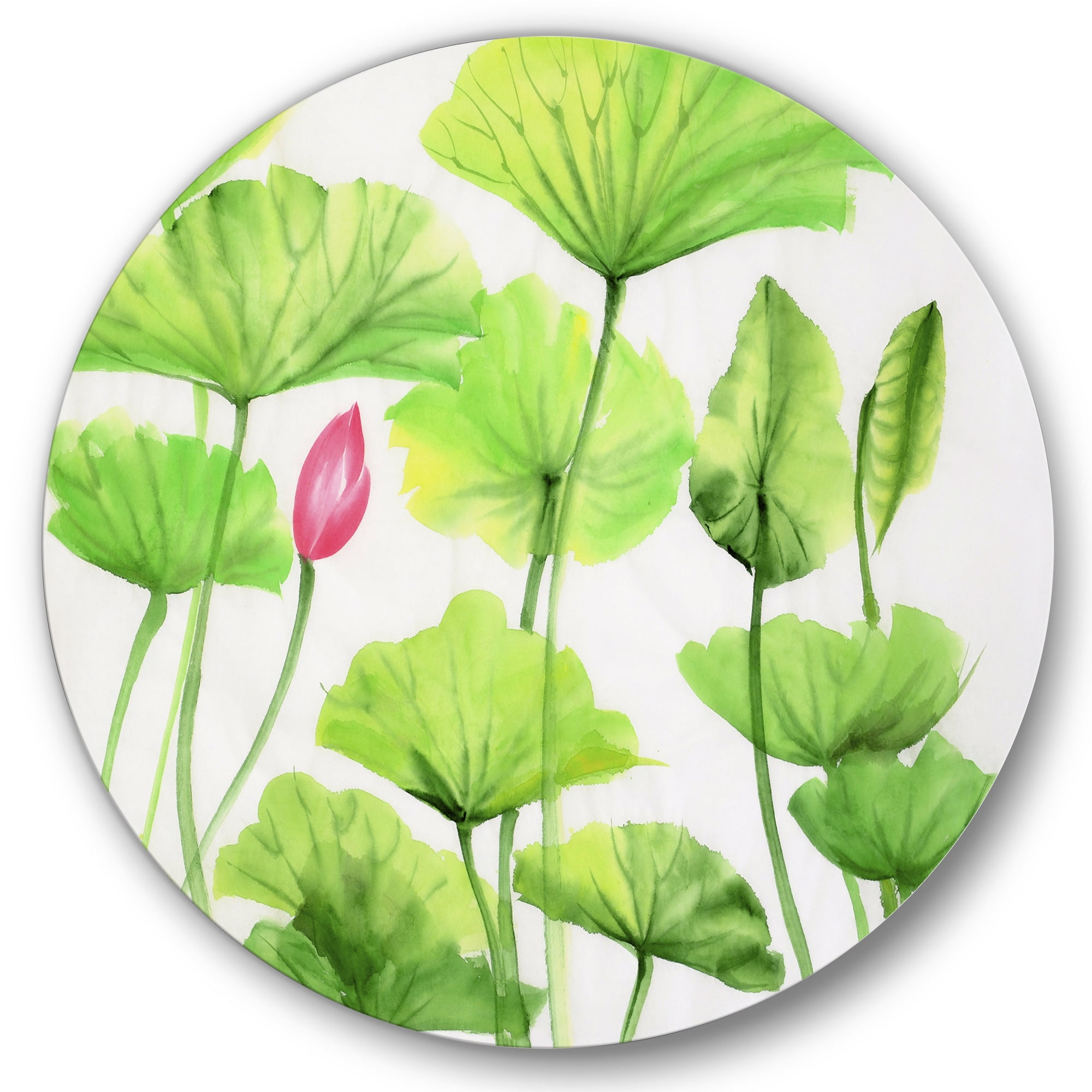 Designart 'Ancient Pink Lotuses In The Pond VIII' Traditional Circle Metal Wall Art 11x11 - Disc of 11