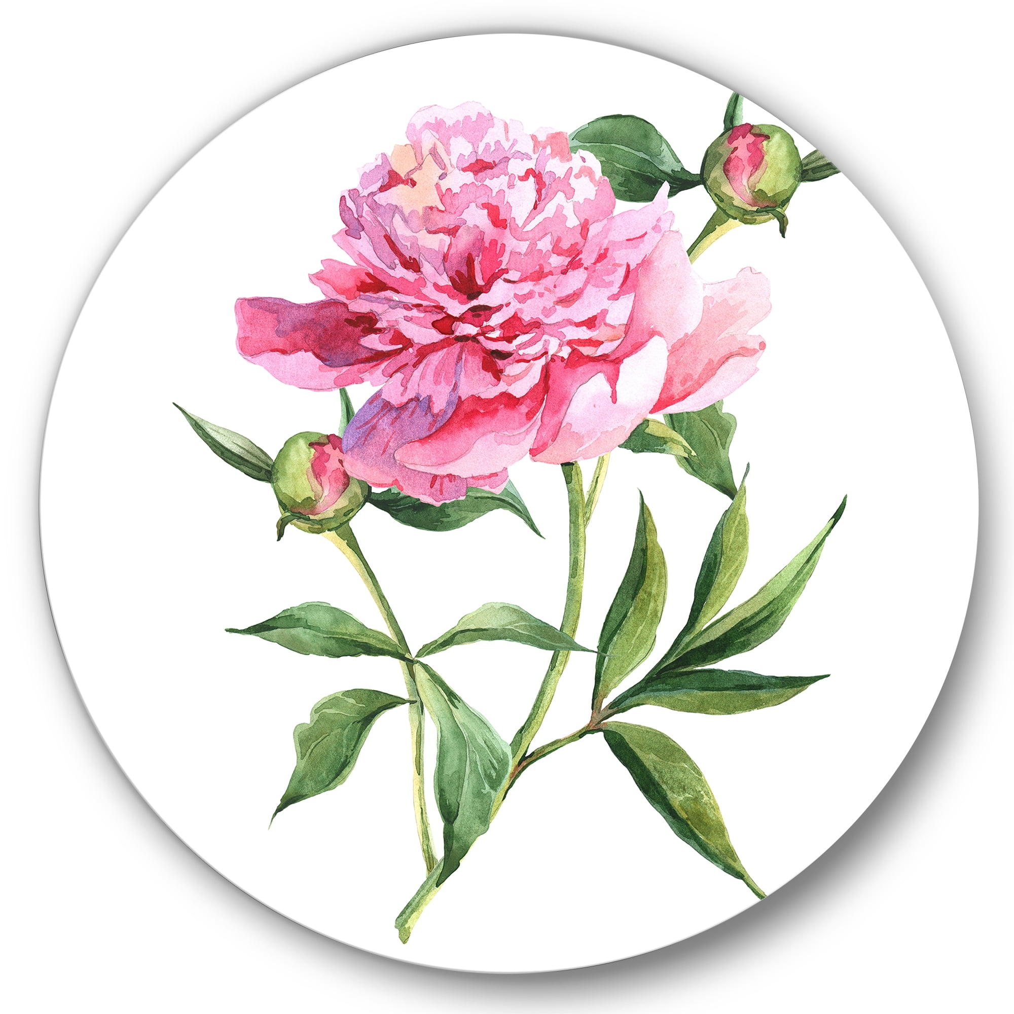Designart 'Ancient Pink Peonies' Traditional Circle Metal Wall Art 36x36 - Disc of 36