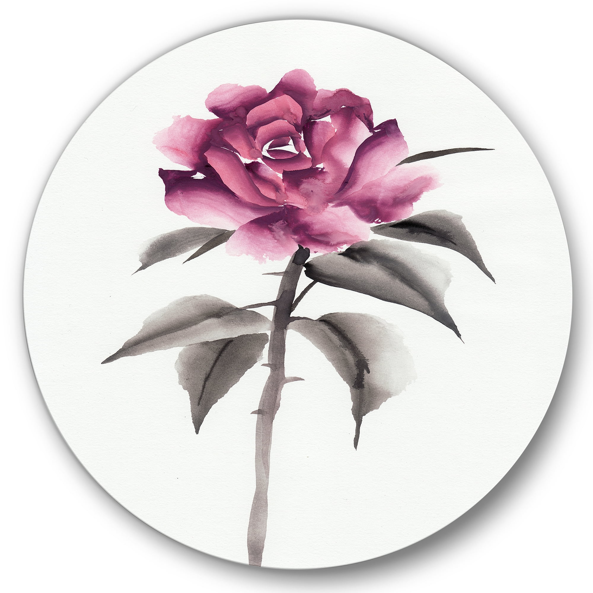 Designart 'Ancient Pink Rose Flower' Traditional Circle Metal Wall Art 23x23 - Disc of 23