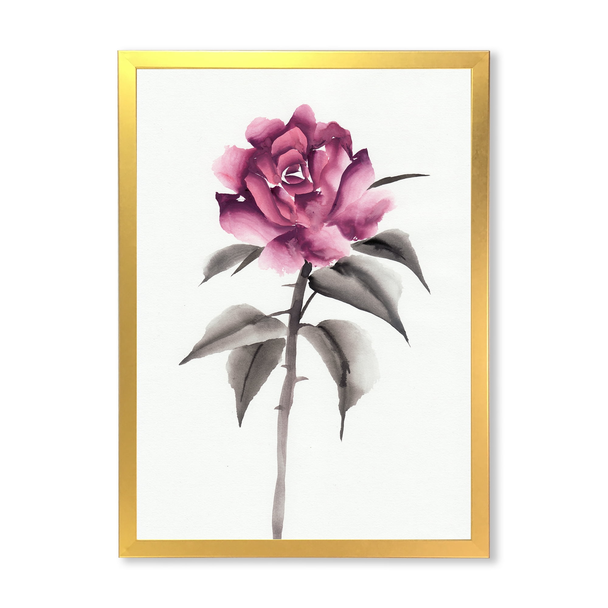Designart 'Ancient Pink Rose Flower' Traditional Framed Art Print