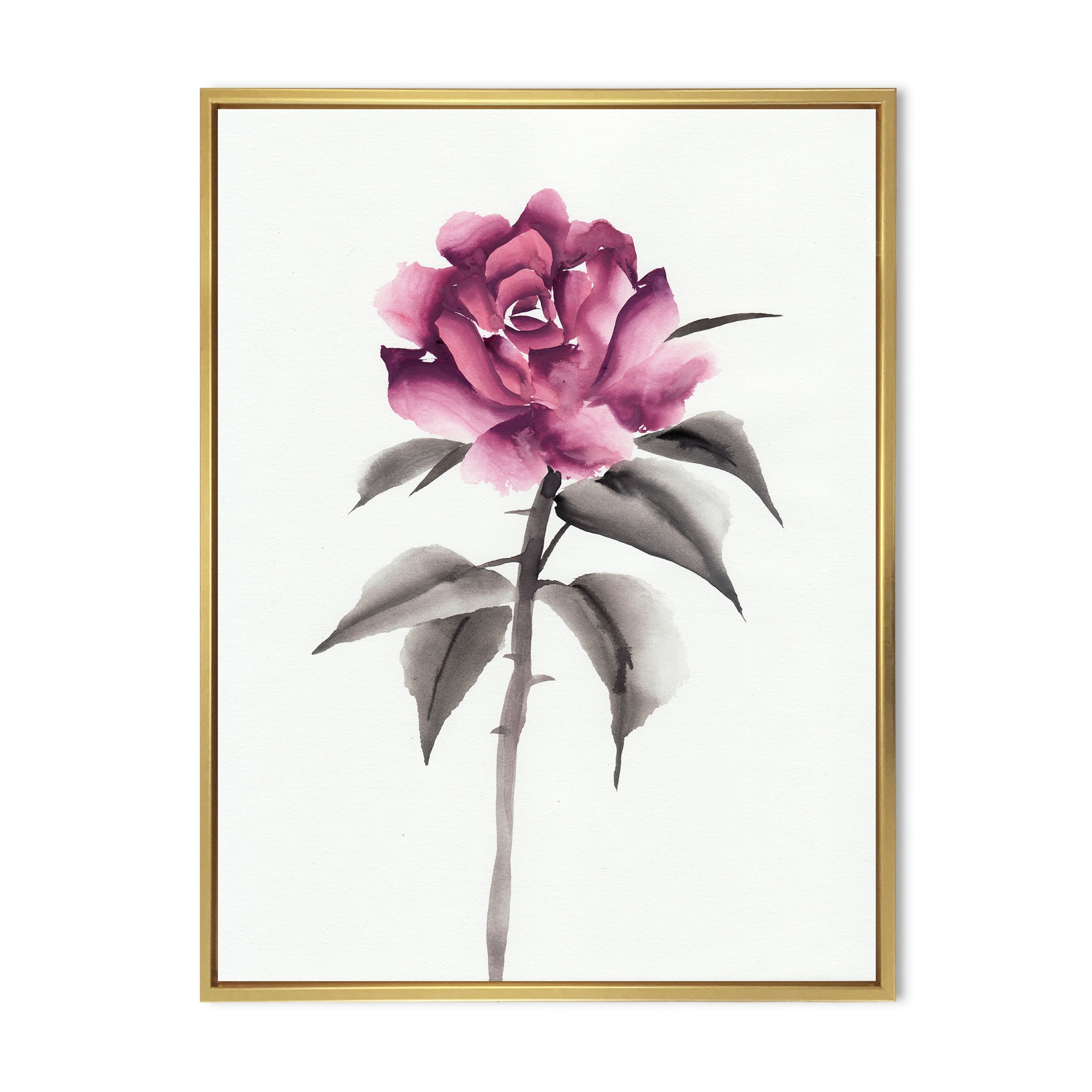 Designart 'Ancient Pink Rose Flower' Traditional Framed Canvas Wall Art Print