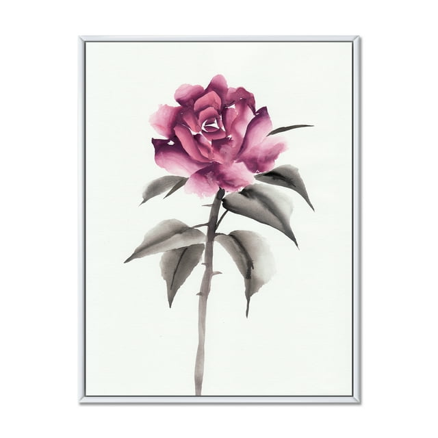 Designart 'Ancient Pink Rose Flower' Traditional Framed Canvas Wall Art Print